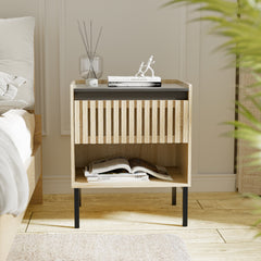 HAOYYE Set of 2 Bedside Cabinets, Modern Nightstands, Quick Assembly, Minimalist Iron Legs, Vertical Stripe Design, Sturdy Space-Saving Heavy Duty Construction, Ideal for Contemporary Homes