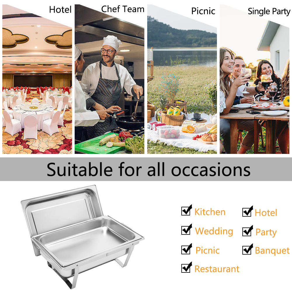 HAOYYE Single Basin Stainless Steel Buffet Stove with Two Sets Heavy Duty Rectangular Chafing Dish Warmer Commercial Food Warmer for Restaurant Catering Banquet or Home Kitchen Equipment Use