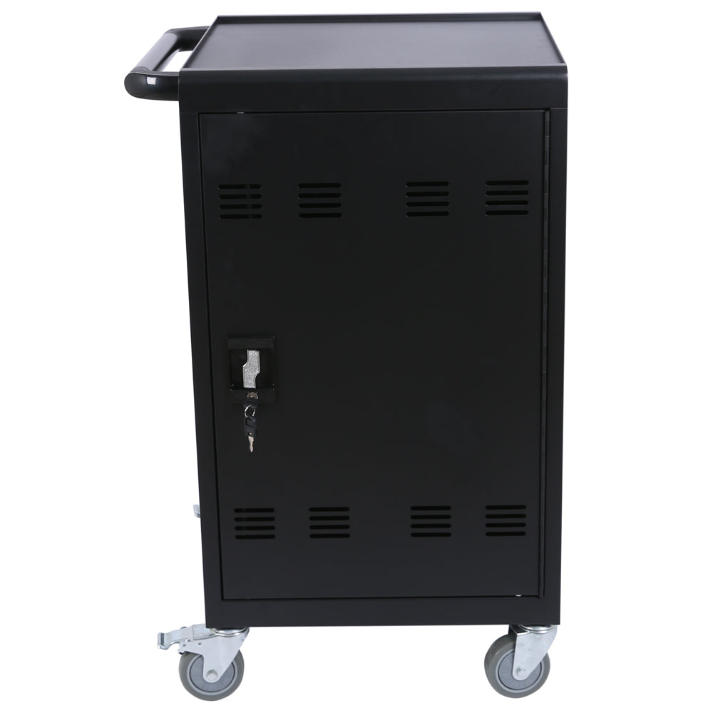HAOYYE Mobile Charging Cart Station for 30+ Devices, Compatible with Chromebook, Tablet, and Laptop Computers, Includes Power Strip, Assembly Required, Black, Heavy Duty, Space-Saving, Modern Design, Easy Assembly