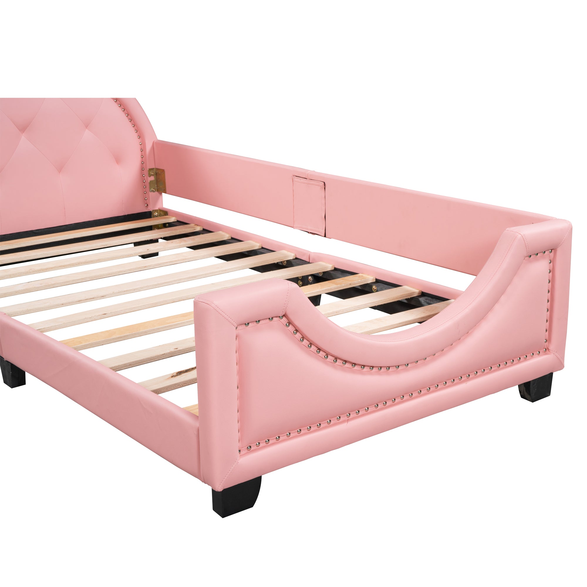 HAOYYE Twin Size Upholstered Daybed with Carton Ears Shaped Headboard, Pink Sturdy Space-Saving Heavy Duty Modern Design Adults Dorm Room Easy Assembly Bedroom Furniture