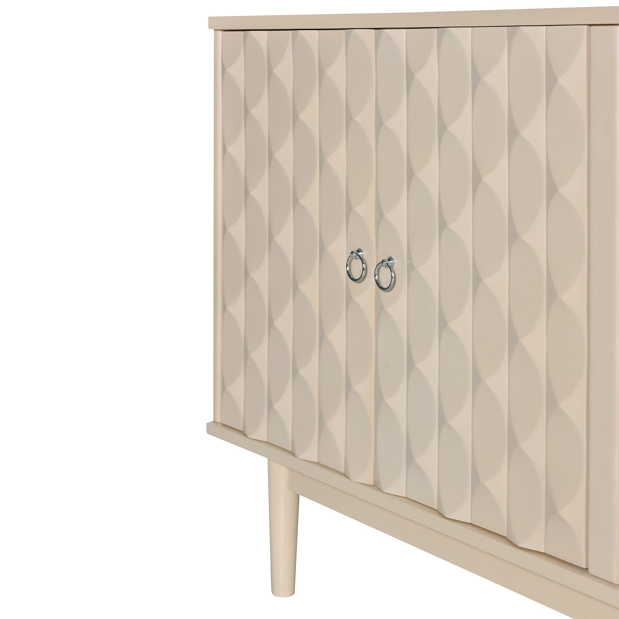HAOYYE Modern 4-door Sideboard with Convex Pattern Doors and 2 Silver Handle for Living Room, Dining Room, Kitchen (Almond) Sturdy Space-Saving Heavy Duty Modern Design Easy Assembly Durable Stylish