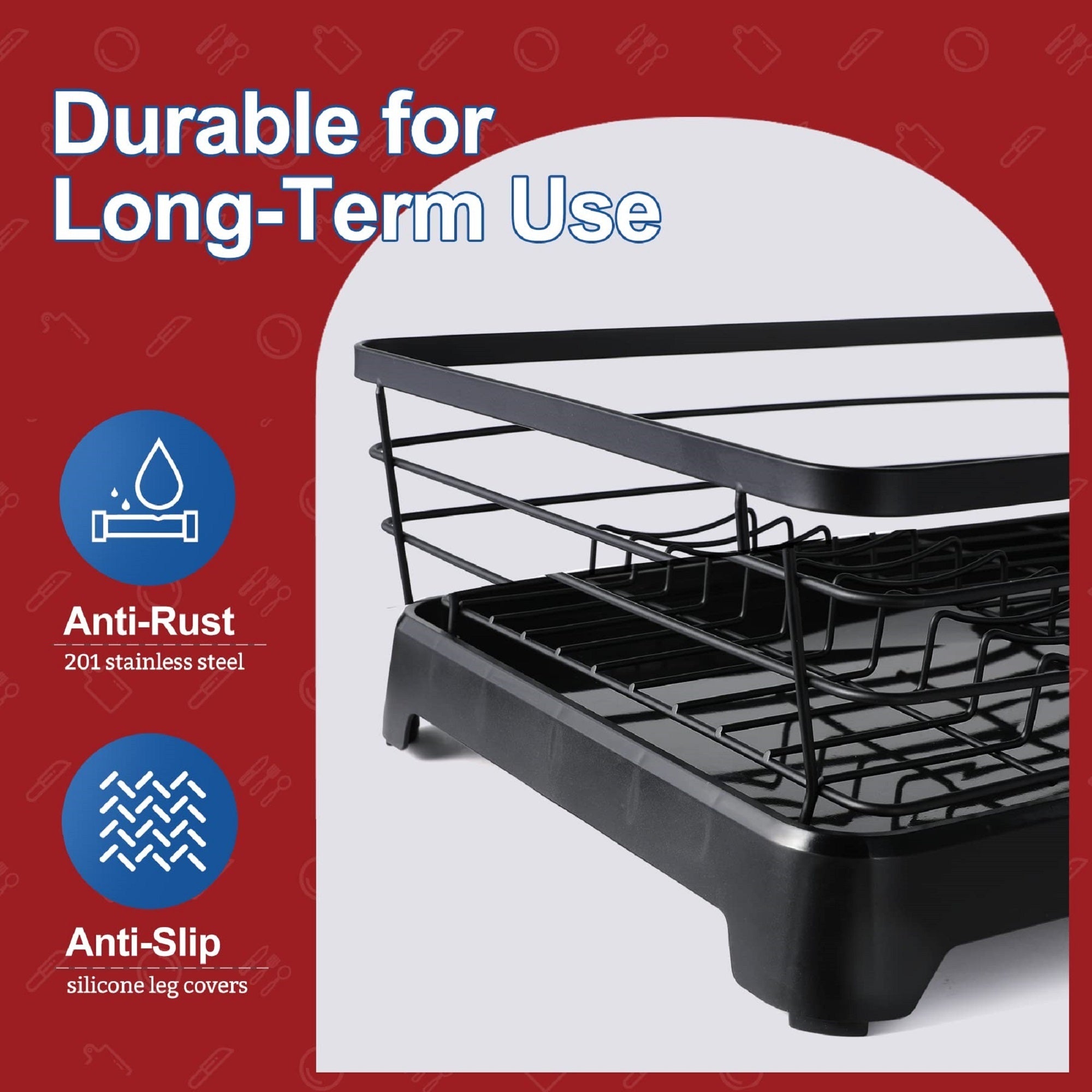 HAOYYE Stainless Steel Rust-Proof Dish Drying Rack with Tray - Space-Saving, Anti-Slip, & Removable Utensil Holders for Kitchen Countertop & Cabinet Sturdy Heavy Duty Modern Design Adults Dorm Room