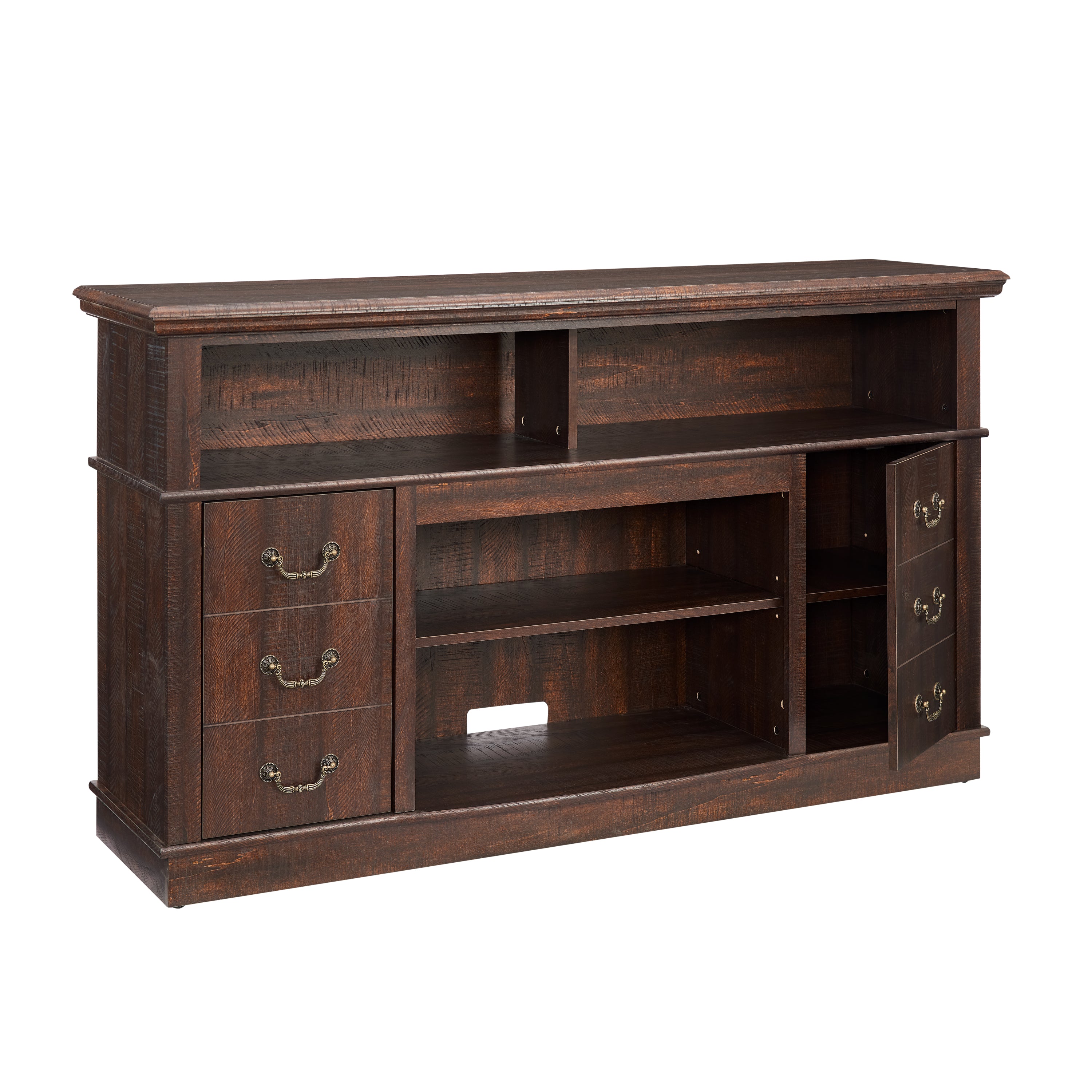 HAOYYE Traditional TV Media Stand Farmhouse Rustic Entertainment Console for TV Up to 65" with Open and Closed Storage Space, Espresso, 60"W*15.75"D*34.25"H Sturdy Space-Saving Heavy Duty Modern Design
