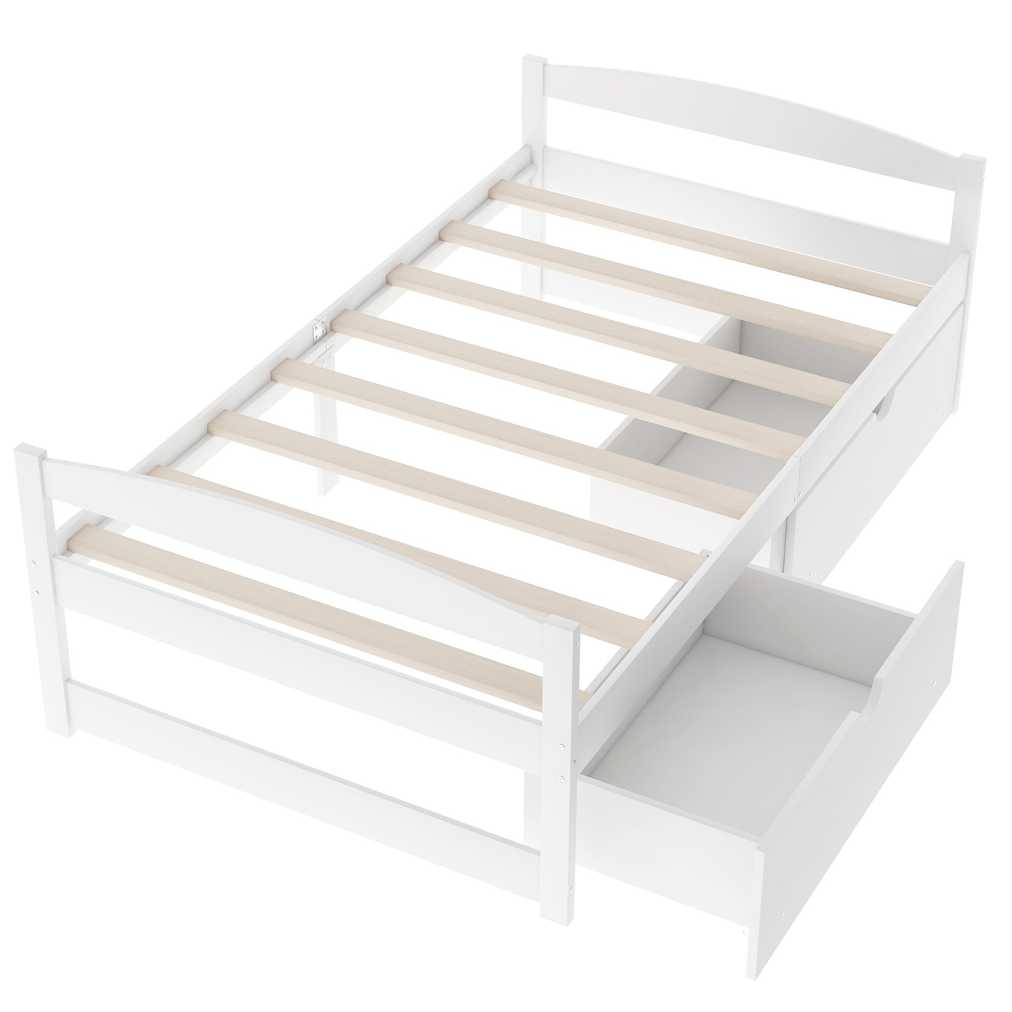 HAOYYE Twin Platform Bed with Two Drawers, White, Sturdy Space-Saving Design, Heavy Duty Construction, Easy Assembly, Durable and Stylish Home Furniture