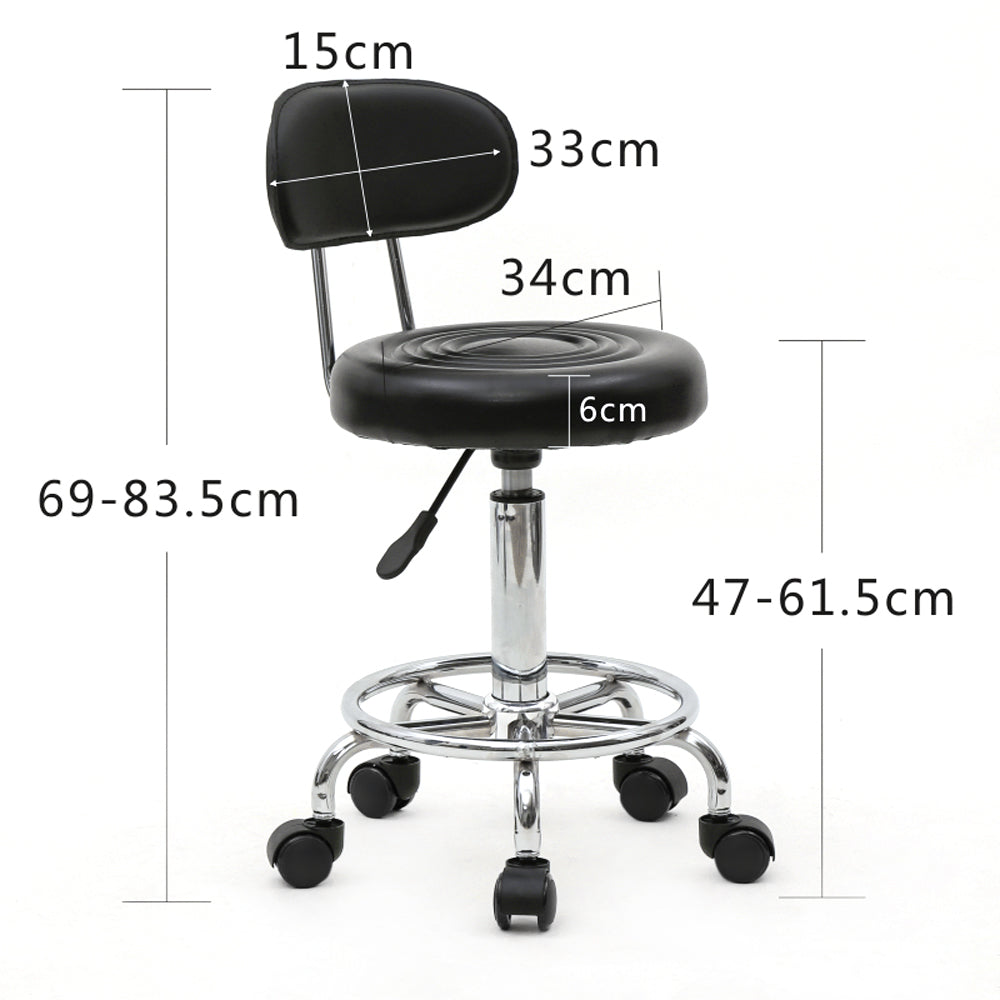 HAOYYE Black Adjustable Salon Stool with Backrest Round Seat Design 360° Swivel PU Leather Comfortable Rolling Chair for Home Office Studio Beauty Spa Lightweight Anti-Skid Durable Construction