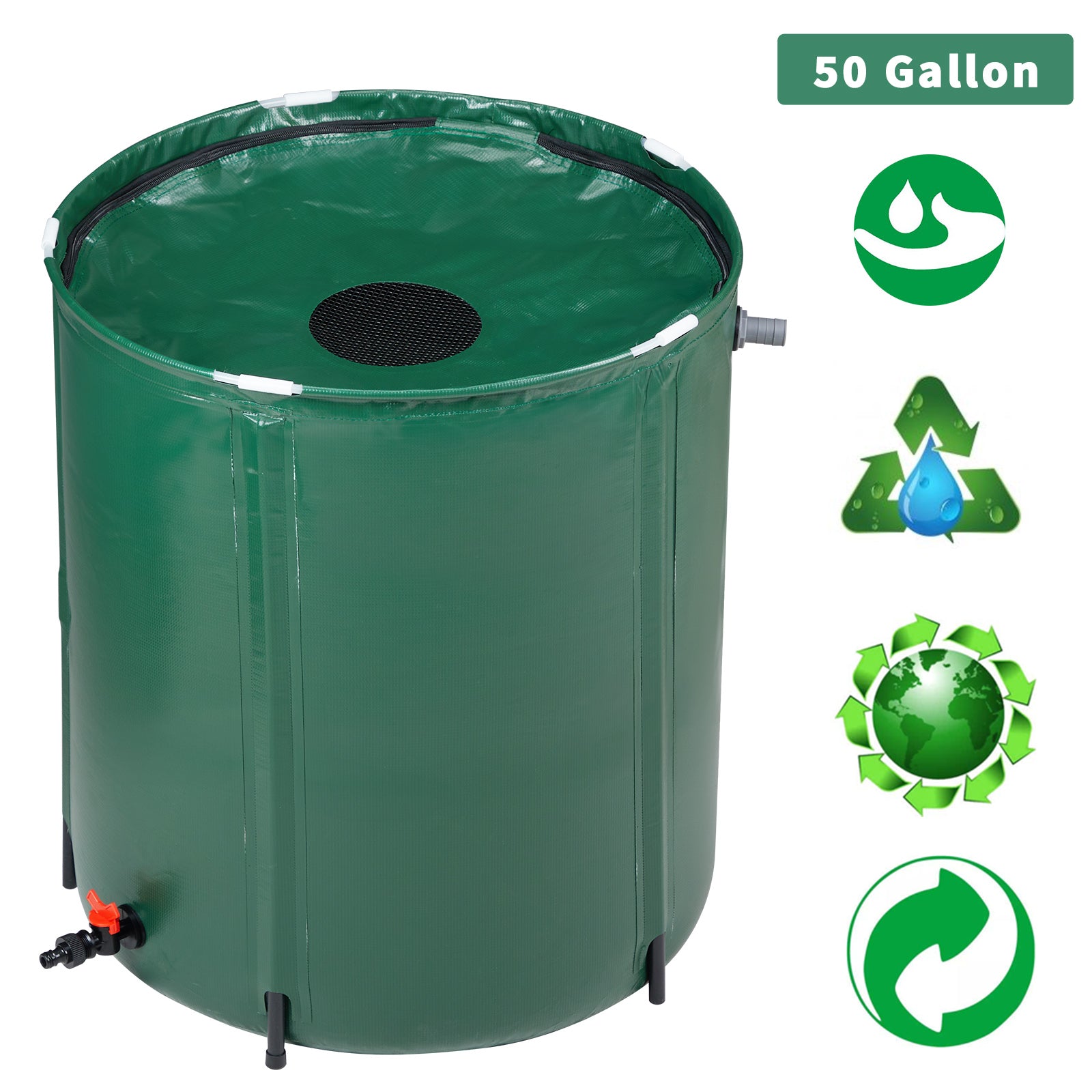 HAOYYE Green 50 Gallon Folding Rain Barrel Water Collector with Durable PVC Mesh and Support Rods, Mold and Mildew Resistant, Easy to Carry and Store, Ideal for Gardens, Planter Beds, Indoor Plants, and Outdoor Watering