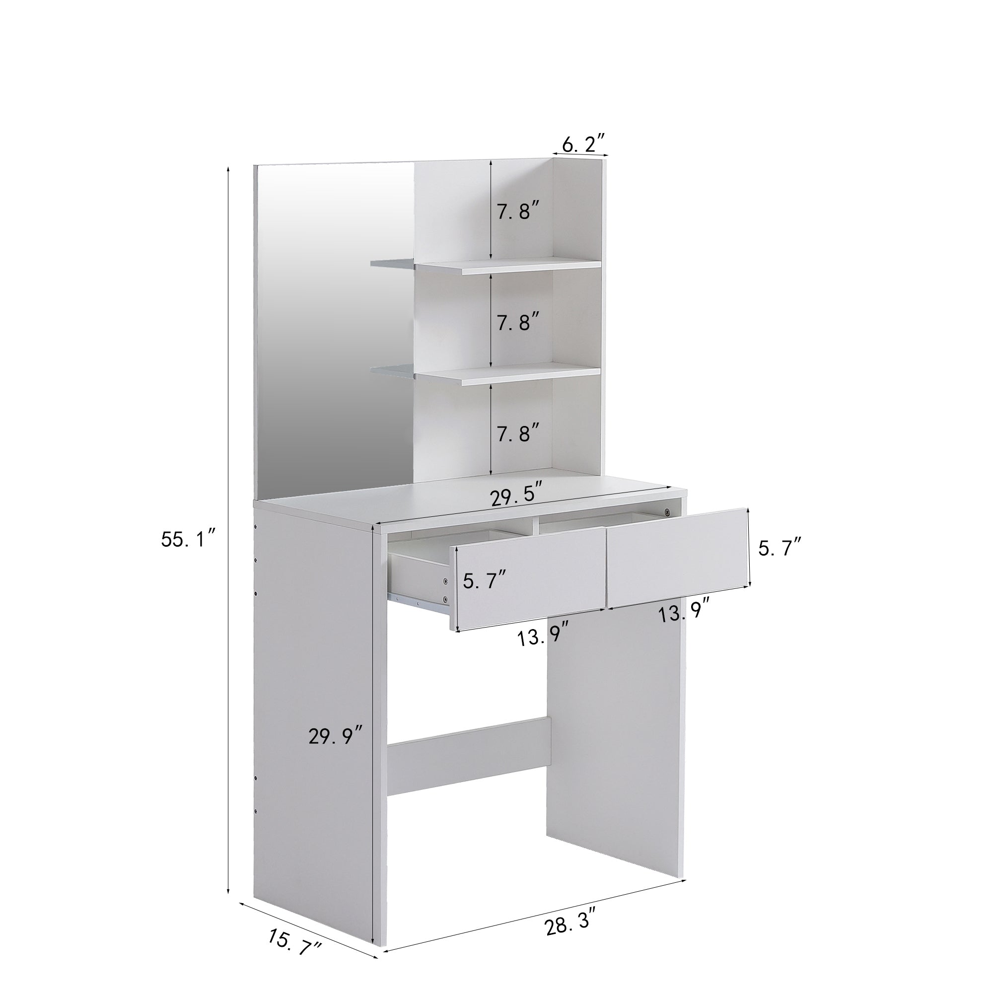 HAOYYE Vanity Desk with Mirror, White Dressing Table with 2 Drawers, Modern Makeup Vanity for Bedroom, Small Space Vanity Table with Storage, Sleek & Elegant Design for Girls and Women, Compact Beauty Station for Makeup Room
