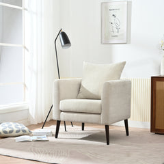 HAOYYE Barrel Chair, Chenille Accent Chair, Fabric Armchair Club Chair,Upholstered Arm Chair with Solid Wood Legs,Waist Pillow,Padded Single Chair for Living Room/Bedroom/Study/Waiting Room,Beige Sturdy