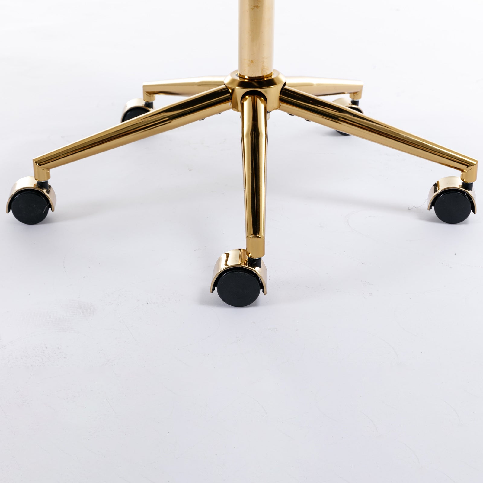 HAOYYE Artificial Rabbit Hair Home Office Chair With Golden Metal Base, Adjustable Swivel Desk Chair, Modern Beige Vanity Chair, Sturdy Space-Saving Heavy Duty Design