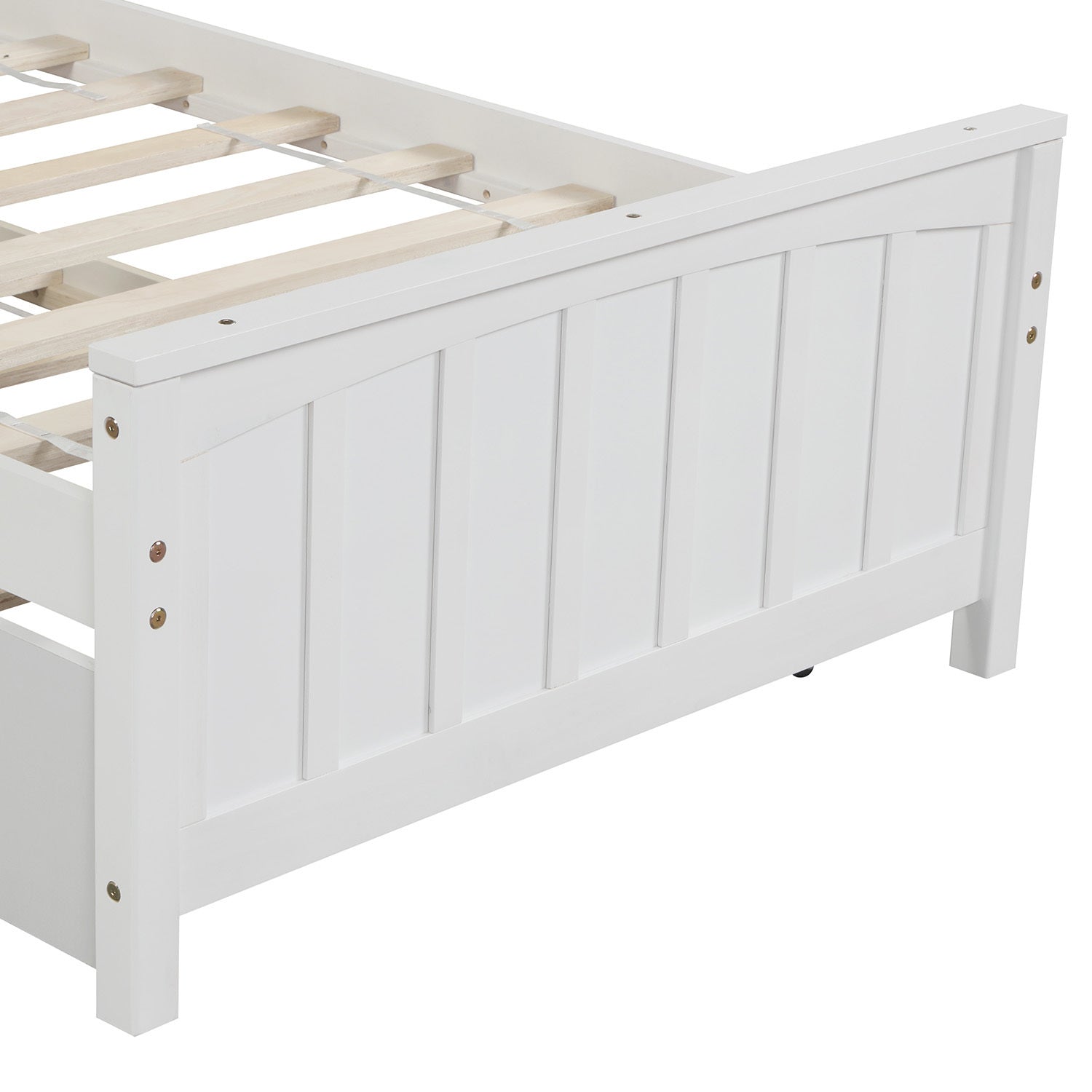HAOYYE Twin size Platform Bed with Trundle, White Sturdy Space-Saving Heavy Duty Modern Design Easy Assembly Durable Stylish Home Furniture Versatile