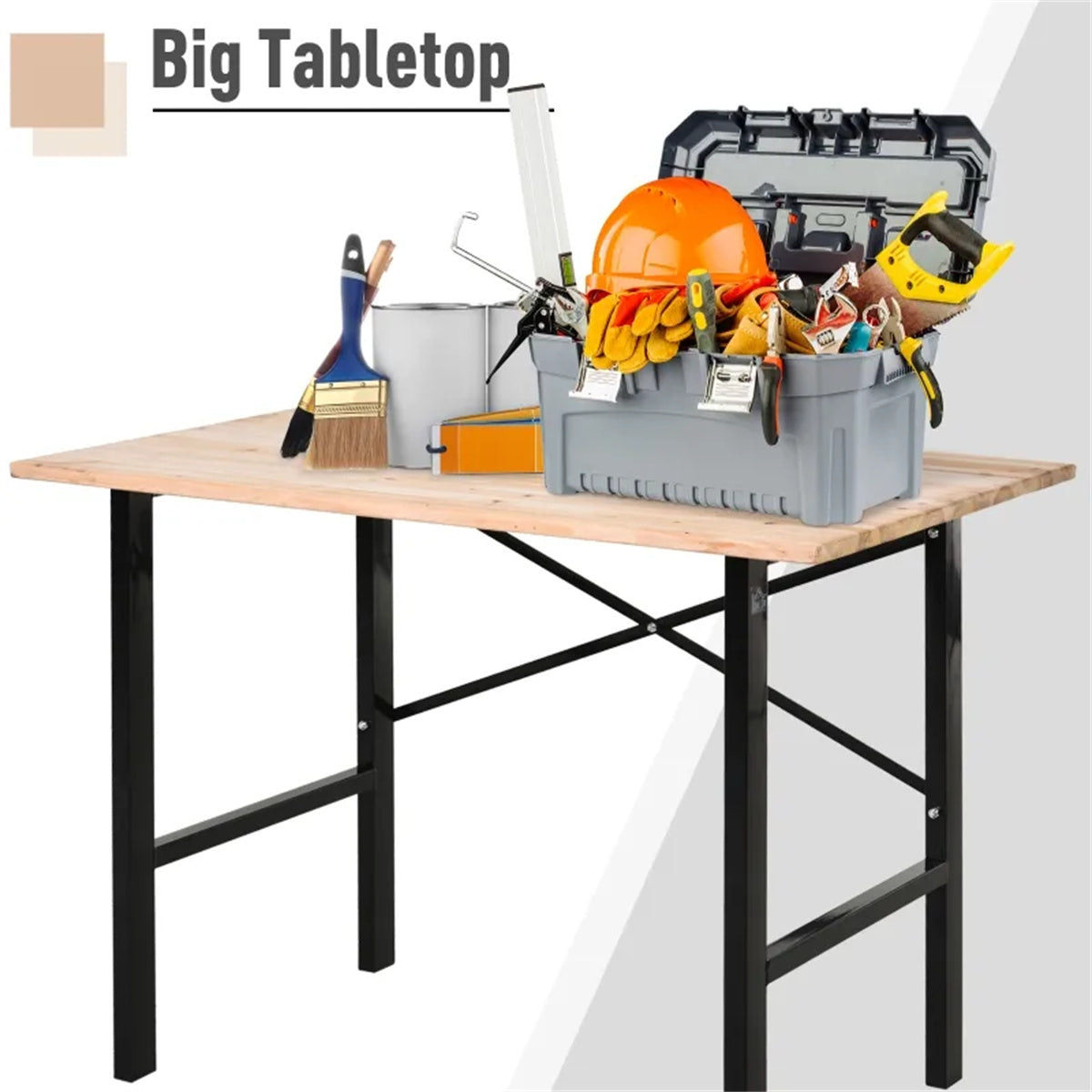 HAOYYE 46 Inch Garage Workbench with Heavy Duty X-Bar Support Sturdy Steel Frame Workshop Table Durable Utility Bench for Garage Home Workshop and Professional Use
