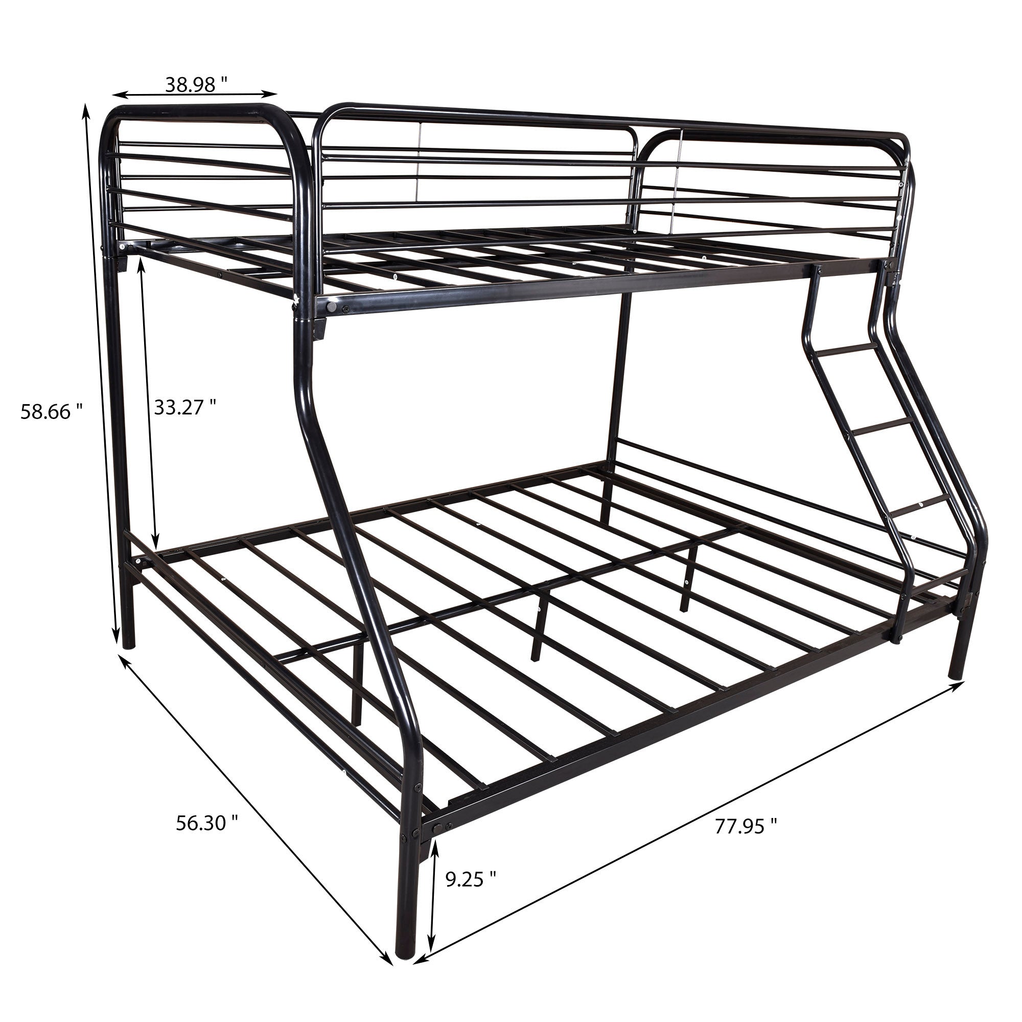 HAOYYE Heavy Duty Twin-Over-Full Metal Bunk Bed, Easy Assembly with Enhanced Upper-Level Guardrail, Black Sturdy Space-Saving Modern Design Adults Dorm Room Bedroom Furniture