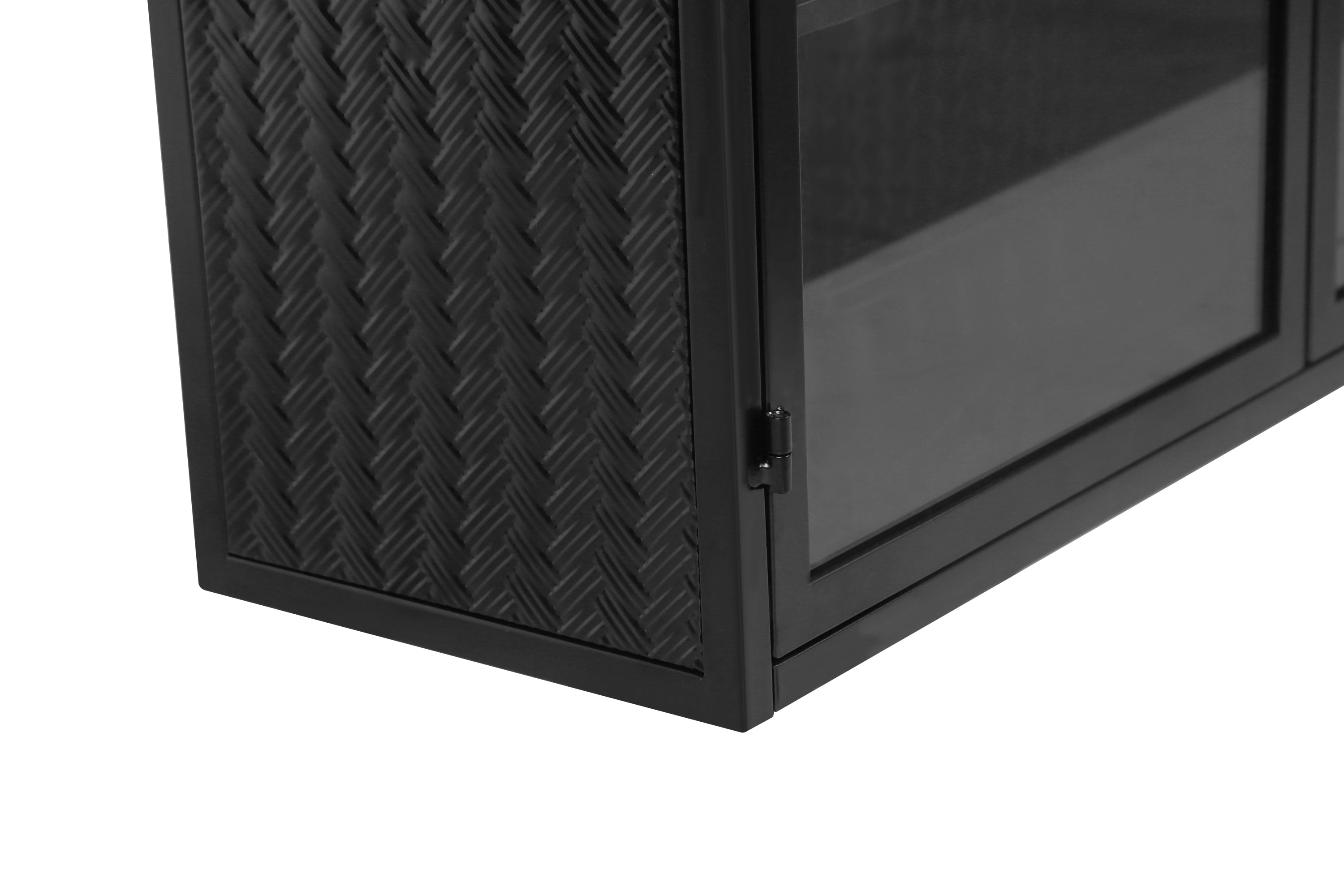 HAOYYE 27.56"Glass Doors Modern Two-door Wall Cabinet with Featuring Three-tier Storage for Entryway Living Room Bathroom Dining Room,Wall Cabinet with Characteristic Woven Pattern,Black Sturdy Space-Saving