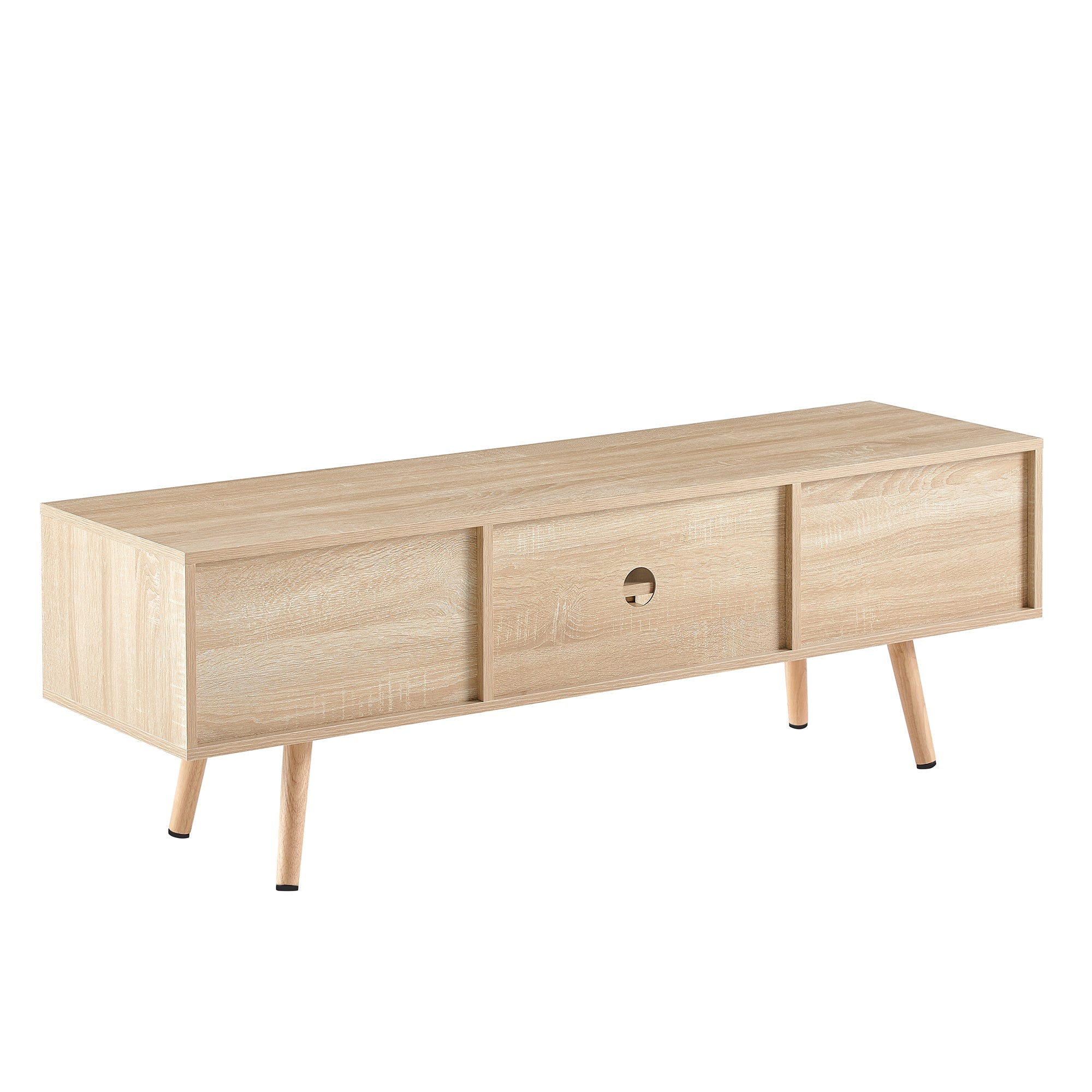 HAOYYE 55.12" Rattan TV cabinet, double sliding doors for storage, adjustable shelf, solid wood legs, TV console for living room ,natural Sturdy Space-Saving Heavy Duty Modern Design Adults Dorm Room