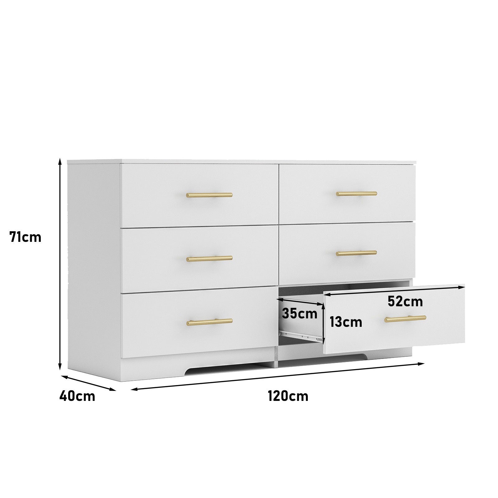 HAOYYE White 6-Drawer Dresser With Golden Handles, Spacious Modern Chest of Drawers, Sturdy Space-Saving Design, Heavy Duty, Easy to Assemble, Ideal for Bedrooms and Dorm Rooms
