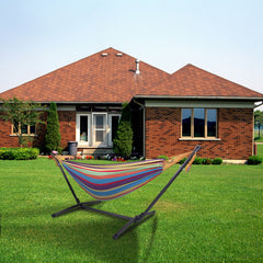 HAOYYE Portable Outdoor Polyester Hammock Set with Sturdy Stand, Lightweight and Compact for Camping Travel Beach or Indoor Use, Stylish Black Background with Silver Flower and Colorful Design