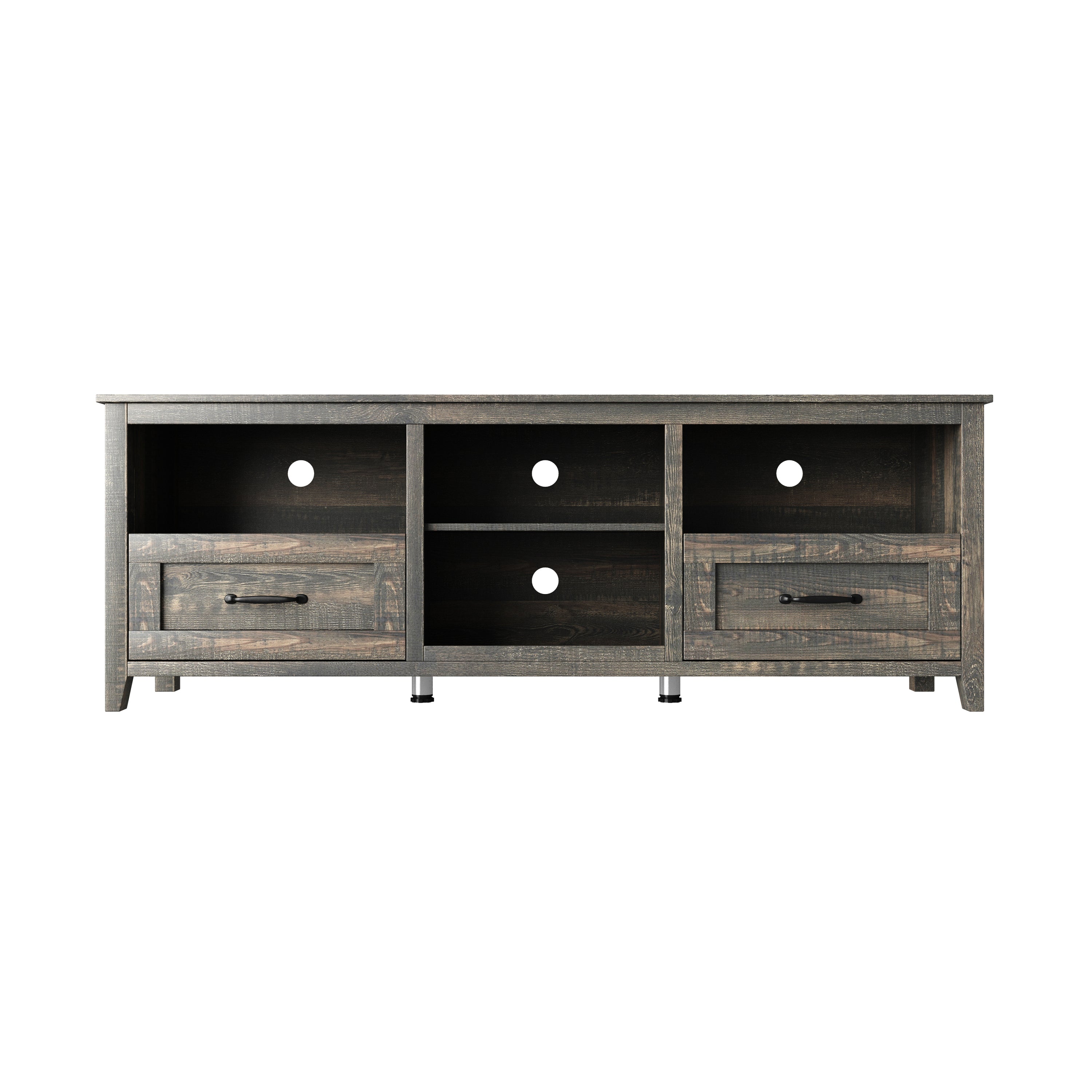 HAOYYE Black Pine TV Stand, Modern Heavy-Duty Storage Console For Living Room Or Bedroom, With 2 Drawers & 4 Spacious Storage Compartments, Sturdy Space-Saving Design, Easy Assembly