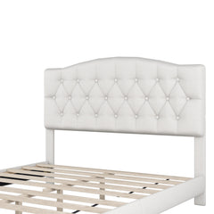 HAOYYE Upholstered Platform Bed with Saddle Curved Headboard and Diamond Tufted Details, Queen, Beige Sturdy Space-Saving Heavy Duty Modern Design Adults Dorm Room Easy Assembly Bedroom Furniture