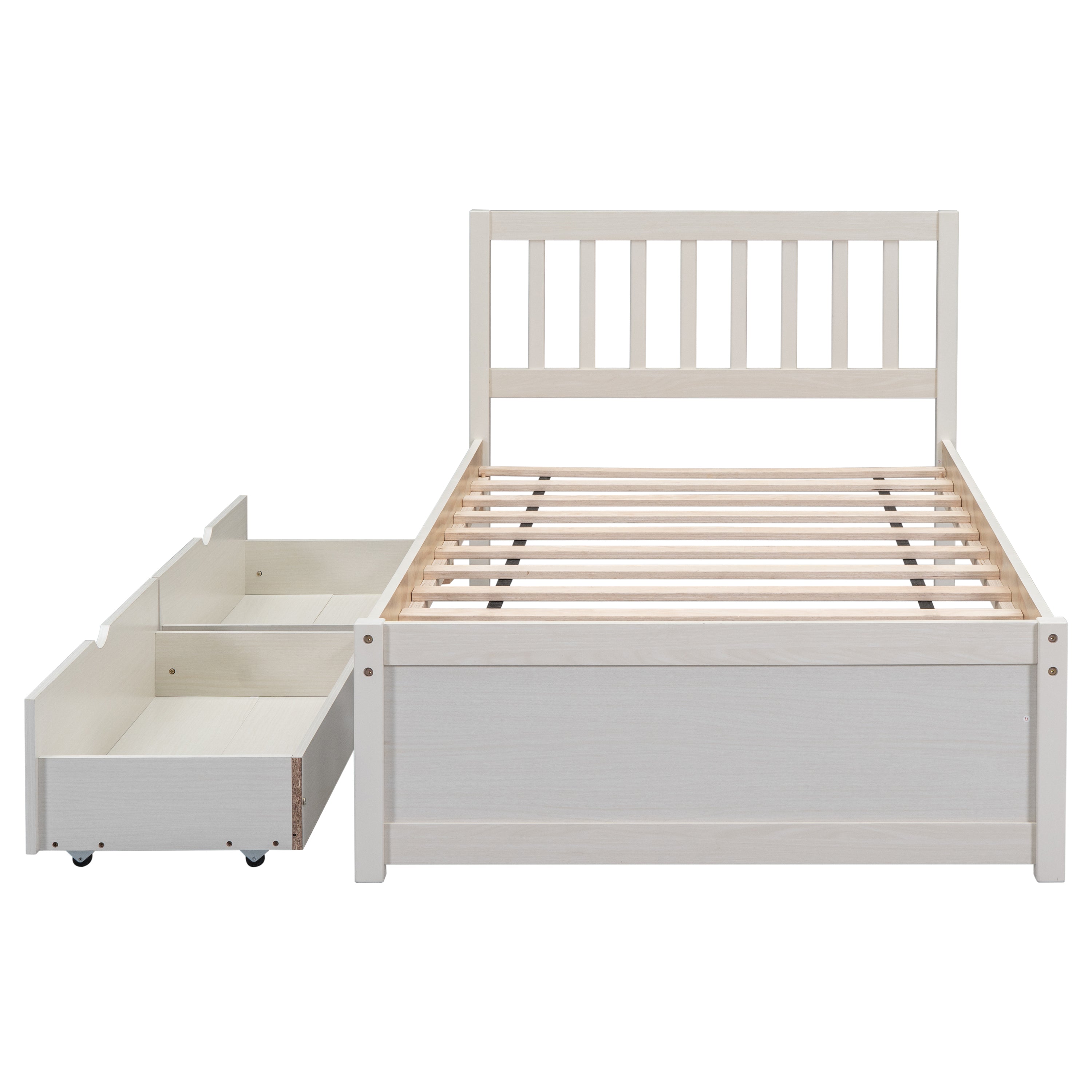 HAOYYE Modern Design Wooden Platform Bed with Two Drawers for White Washed Color Home Furniture Featuring Sturdy Heavy Duty Build, Space Saving Design, Easy Assembly, Durable Quality, Stylish Contemporary Aesthetic and Versatile for Any Living Space