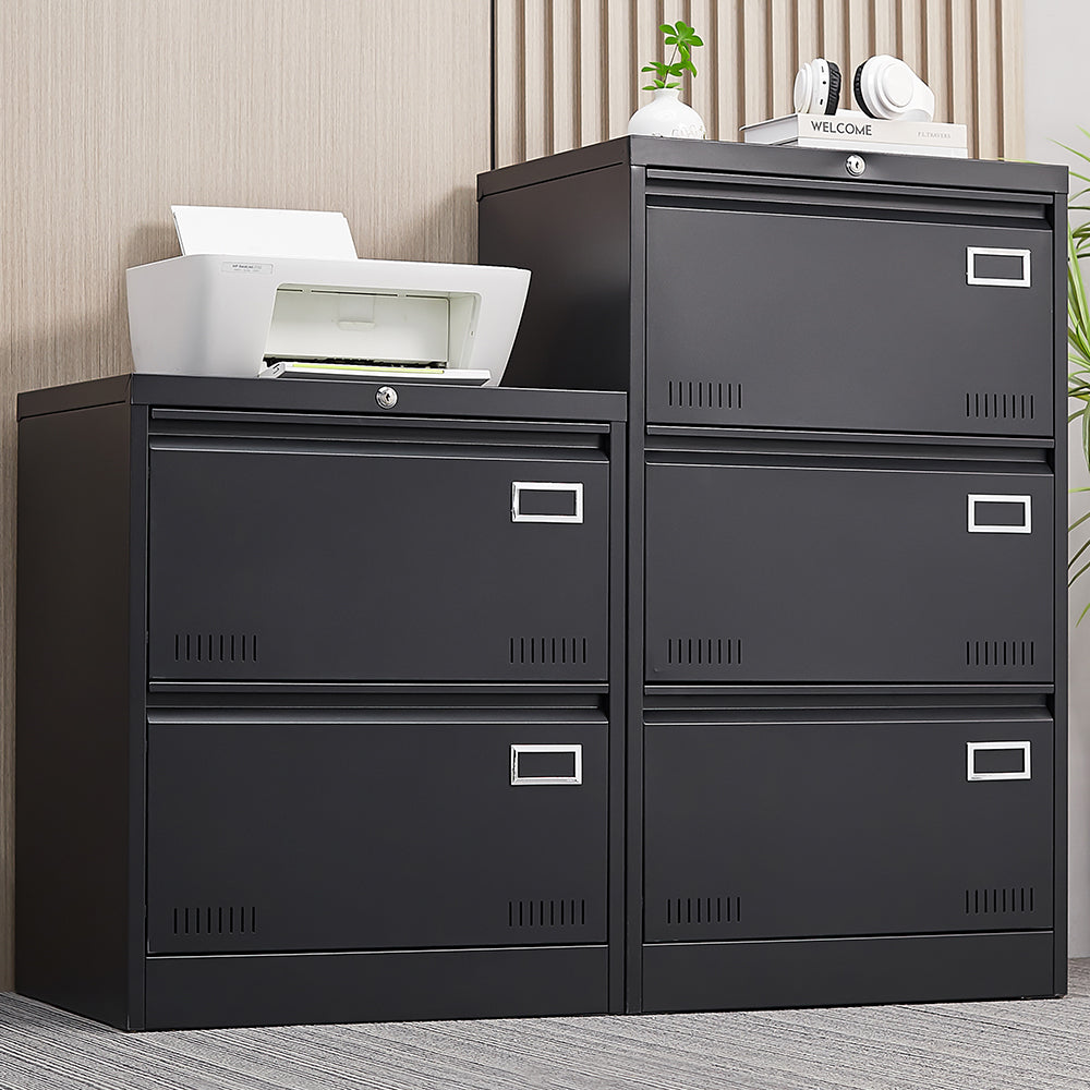 HAOYYE Black 2-Drawer Locking Metal File Cabinet, Lateral Filing Cabinet for Home Office, Legal and Letter Files, Space-Saving Vertical Design, Assembly Required