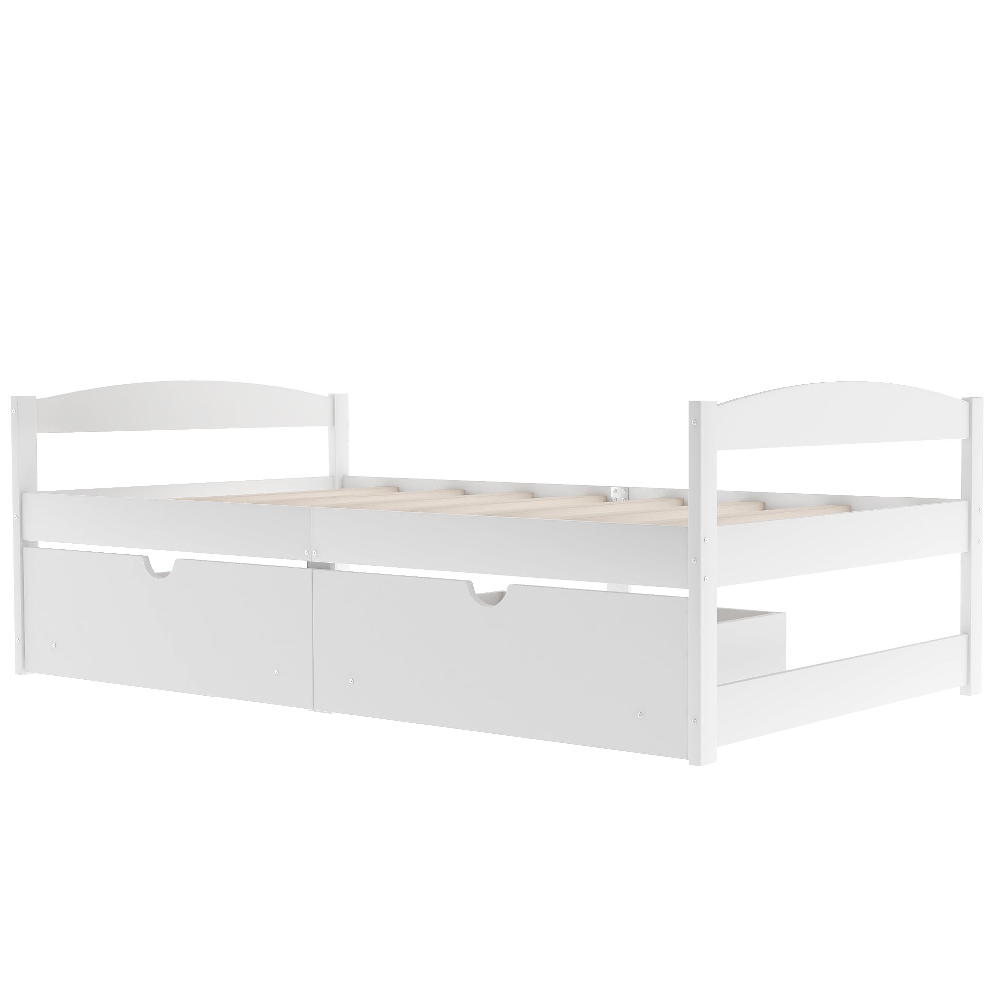 HAOYYE Twin Platform Bed with Two Drawers, White, Sturdy Space-Saving Design, Heavy Duty Construction, Easy Assembly, Durable and Stylish Home Furniture
