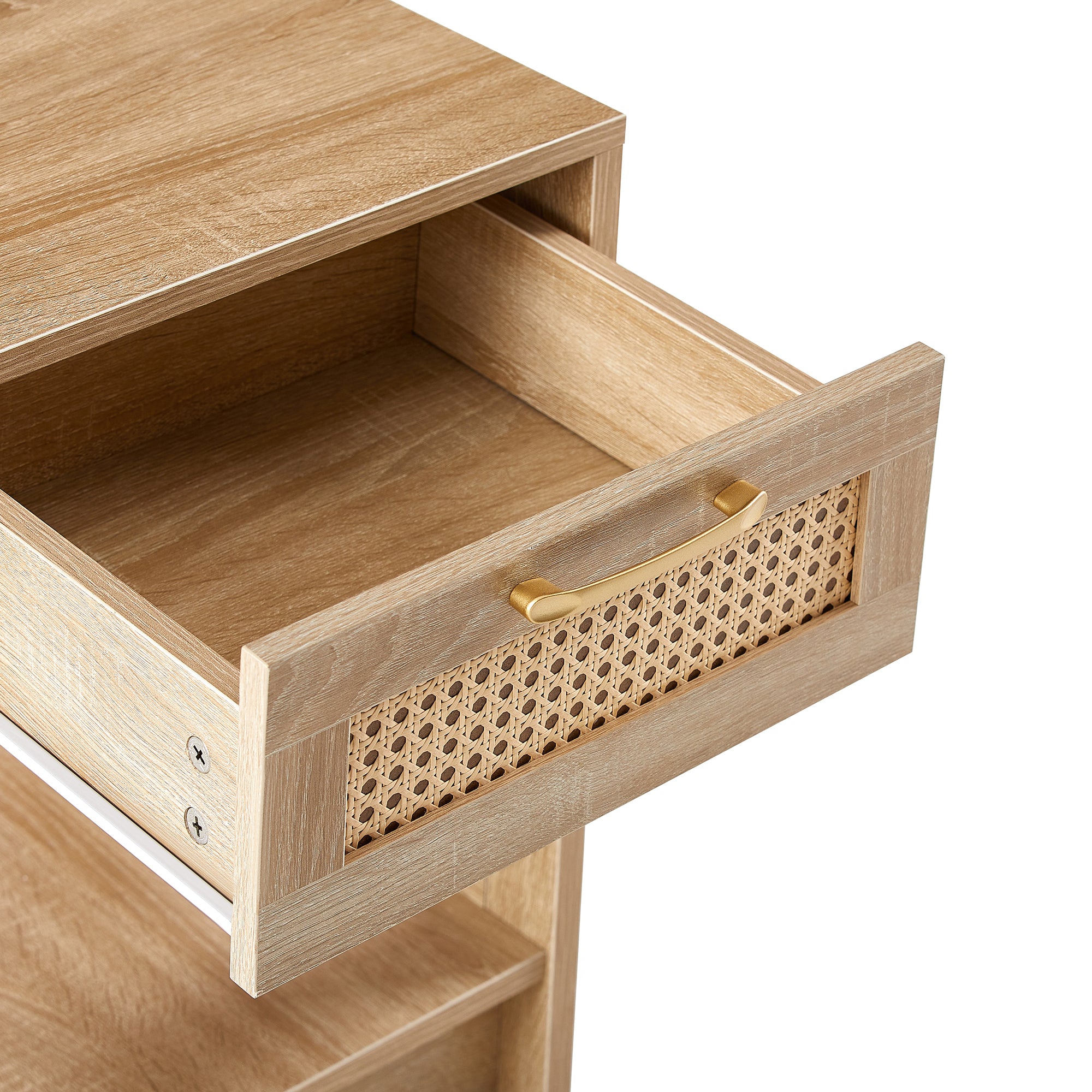 HAOYYE Natural Rattan End Table with Drawer, Modern Nightstand, Side Table for Living Room and Bedroom, Sturdy Space-Saving Design, Heavy Duty Construction, Easy Assembly