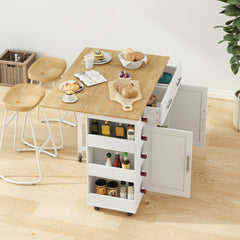 HAOYYE Multi-Functional Kitchen Island Cart with 2 Door Cabinet, 2 Drawers, Spice Rack, Towel Holder, Wine Rack, and Foldable Rubberwood Table Top, Sturdy Space-Saving Design, Heavy Duty Modern Style for Kitchen Storage
