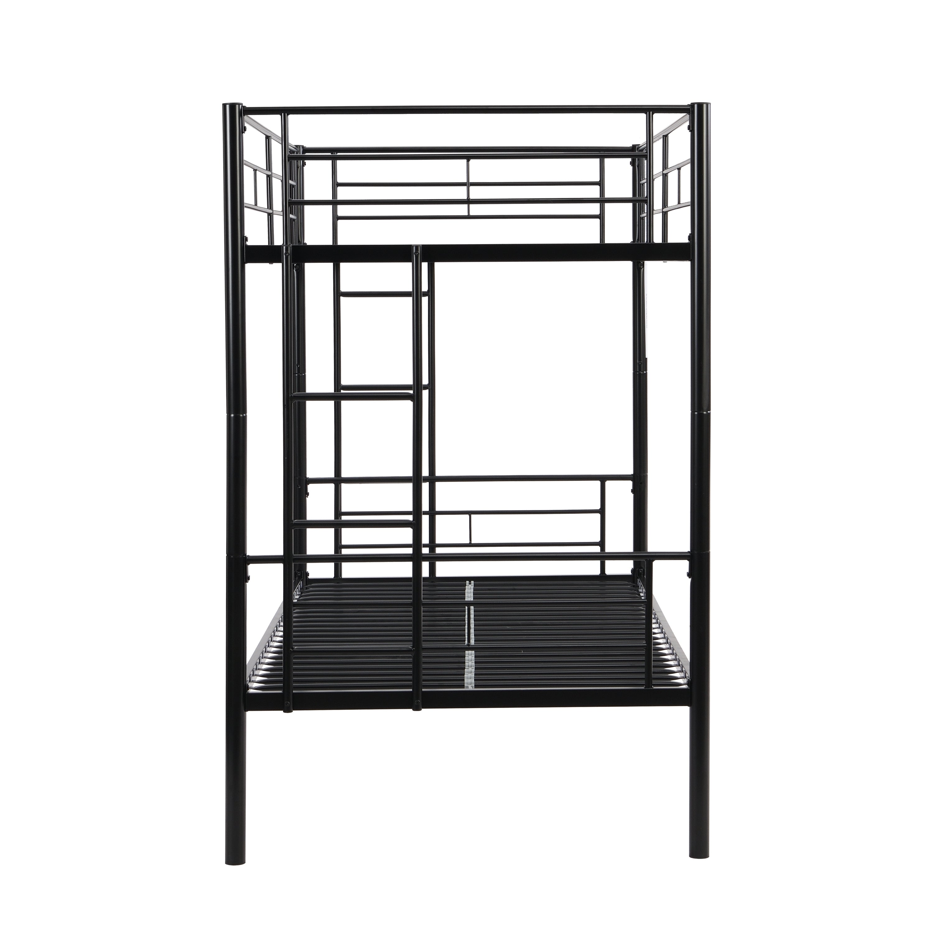 HAOYYE Bunk Bed Twin Over Twin Size with 2 Ladders and Full-Length Guardrail, Metal, Storage Space, No Box Spring Needed, Noise Free, Black Sturdy Space-Saving Heavy Duty Modern Design Easy Assembly Durable