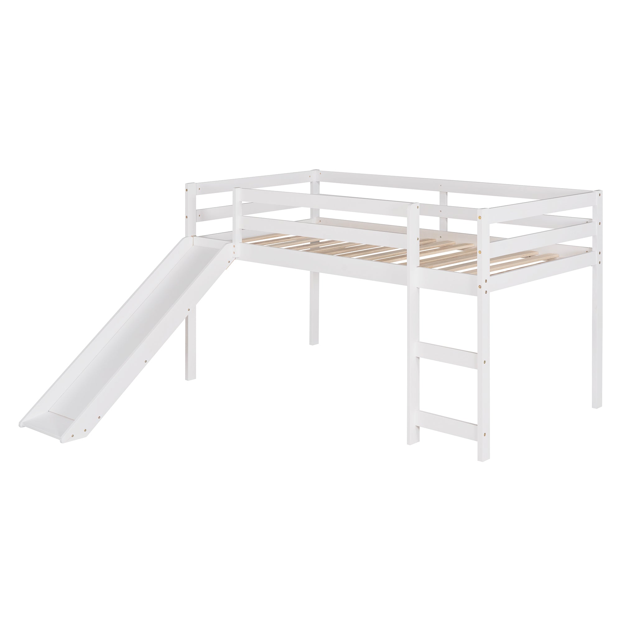 HAOYYE Loft Bed with Slide, Multifunctional Design, Twin (White)(OLD SKU: WF191904AAK) Sturdy Space-Saving Heavy Duty Modern Design Adults Dorm Room Easy Assembly Bedroom Furniture