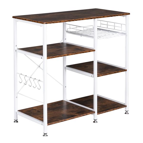 HAOYYE 3-Tier Industrial Baker's Rack with Storage Microwave Oven Stand Utility Kitchen Cart Freestanding Metal Workstation Shelf Organizer with Hooks and Open Shelves for Pantry Dining Room Coffee Station Modern Rustic Design