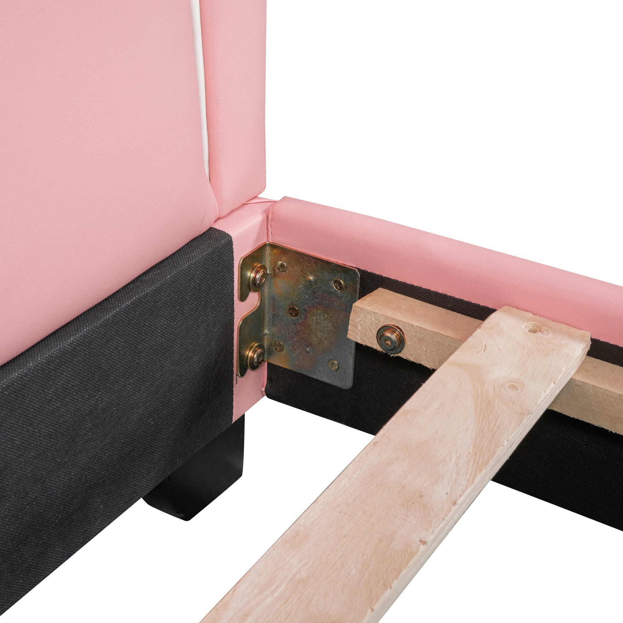 HAOYYE Full Size Upholstered Leather Platform Bed with Rabbit Ornament, Pink Sturdy Space-Saving Heavy Duty Modern Design Adults Dorm Room Easy Assembly Bedroom Furniture