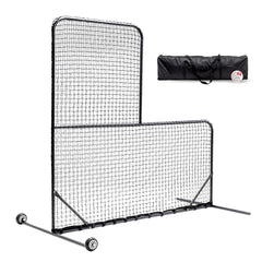 HAOYYE L-Shaped Baseball Pitching Net Black with Wheels, Portable Heavy-Duty Batting Cage Screen for Training, Easy Assembly with Carry Bag, Ideal for Backyard and League Use