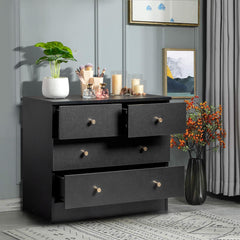 HAOYYE Modern Simple 4-Drawer Dresser Nightstand in Black, Compact and Stylish Storage Solution for Bedroom, Living Room, or Entryway, Sleek and Functional Design for Organizing Clothes, Accessories, and More