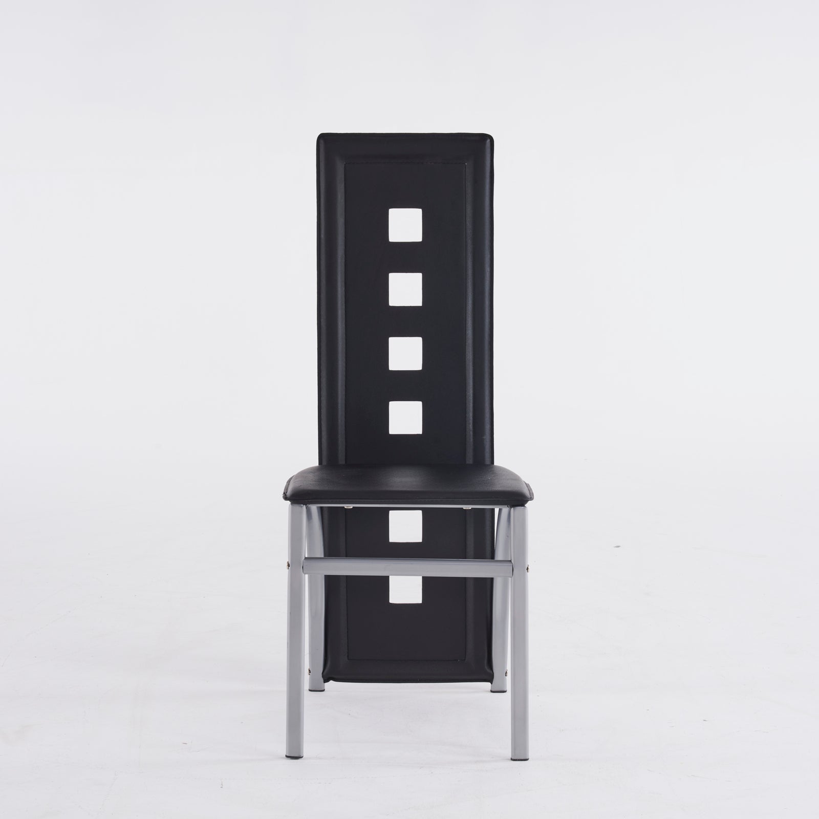 HAOYYE 4pcs Long Backrest Dining Chairs With Square Hollow Design, Comfortable PU Leather Cushions, Sturdy Electroplated Round Tube Legs, Modern Black Finish Dining Room Chairs Set For Home And Office