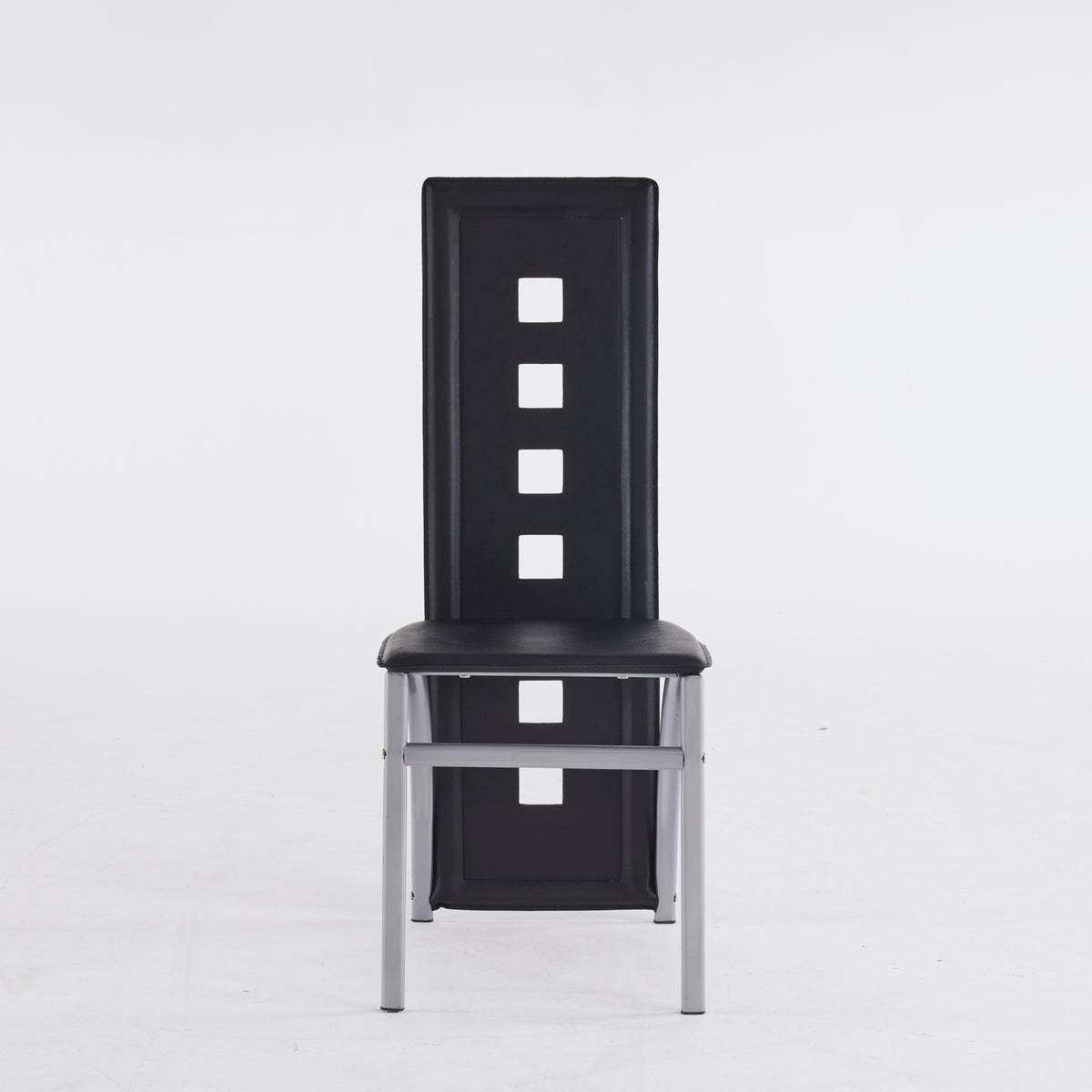 HAOYYE 4pcs Long Backrest Dining Chairs With Square Hollow Design, Comfortable PU Leather Cushions, Sturdy Electroplated Round Tube Legs, Modern Black Finish Dining Room Chairs Set For Home And Office