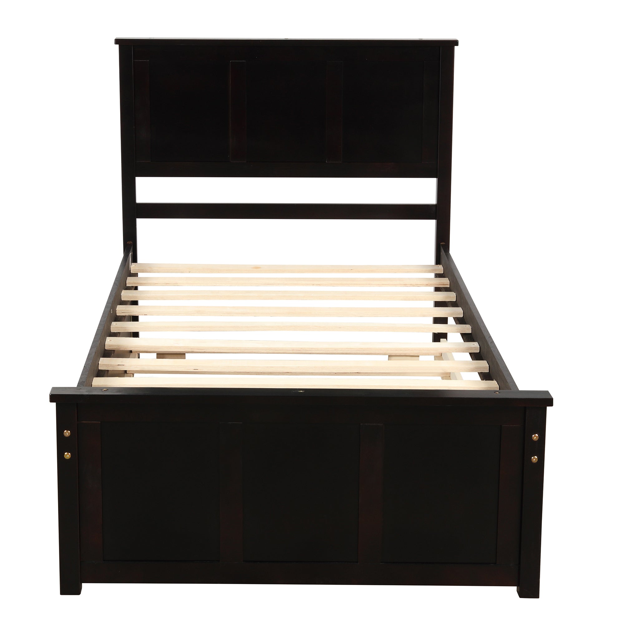 HAOYYE Platform Storage Bed, Twin Size Frame with Two Drawers on Wheels, Espresso, Sturdy Space-Saving Design, Heavy Duty Construction, Easy Assembly, Durable and Stylish Home Furniture