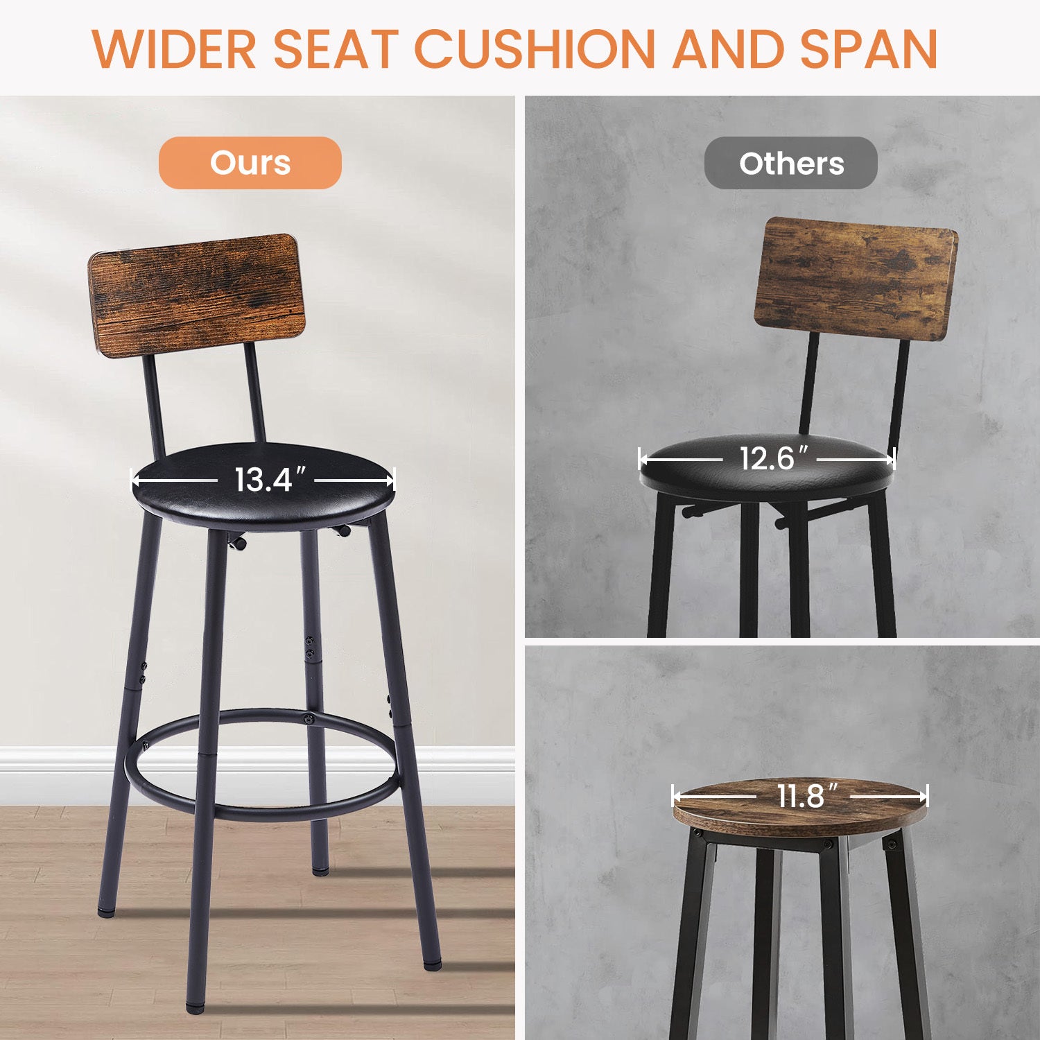 HAOYYE Bar Table Set with 2 Bar stools PU Soft seat with backrest, Rustic Brown, 23.62'' W x 23.62'' D x 35.43'' H Sturdy Space-Saving Heavy Duty Modern Design Adults Dorm Room Easy Assembly