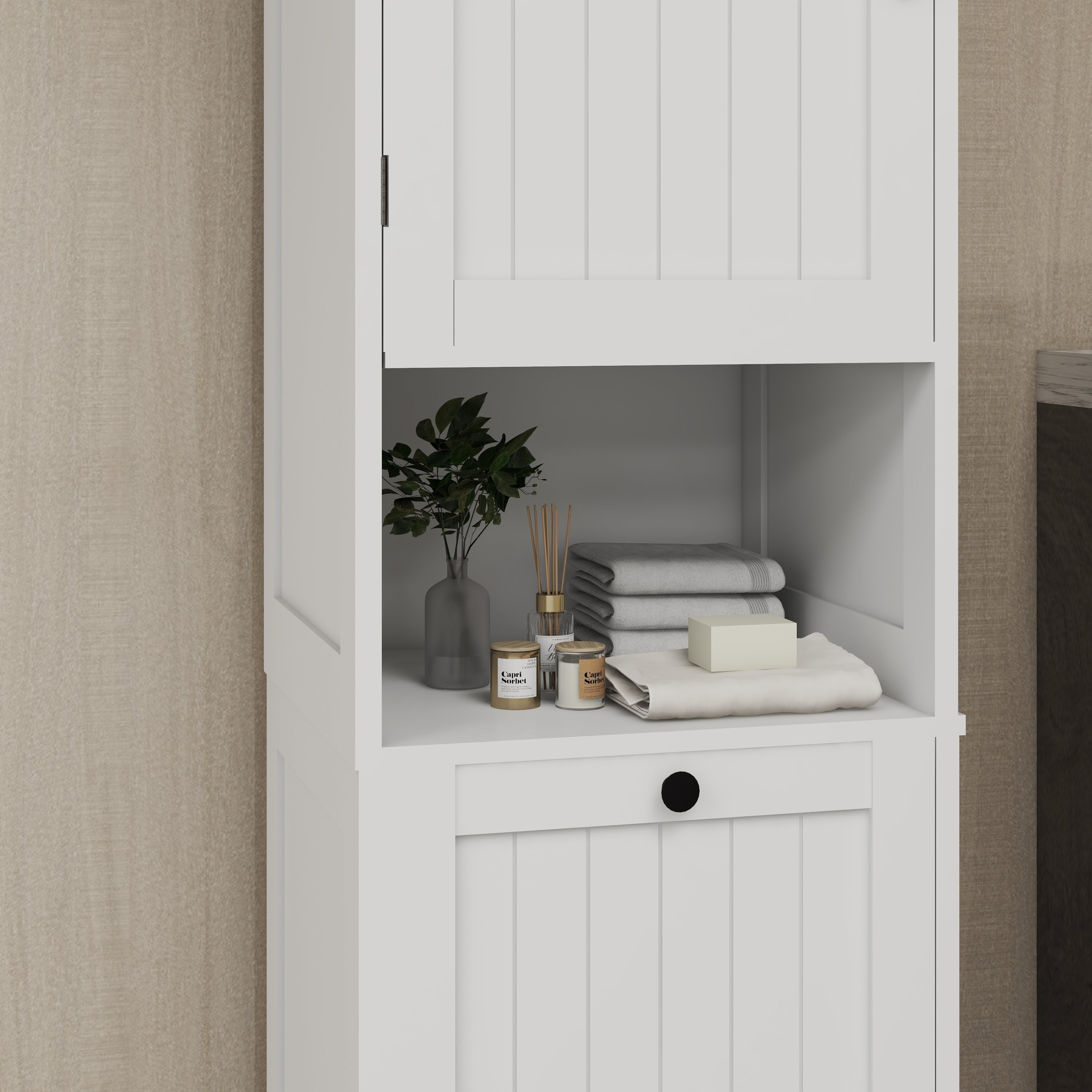 Haoyye One-Compartment Tilt-Out Laundry Sorter Cabinet, Modern Space-Saving Storage Unit with Removable Bag and Top Shelf, Sturdy MDF Construction with UV Finish, Stylish Organizer for Bathroom, Bedroom, or Laundry Room, Easy Assembly