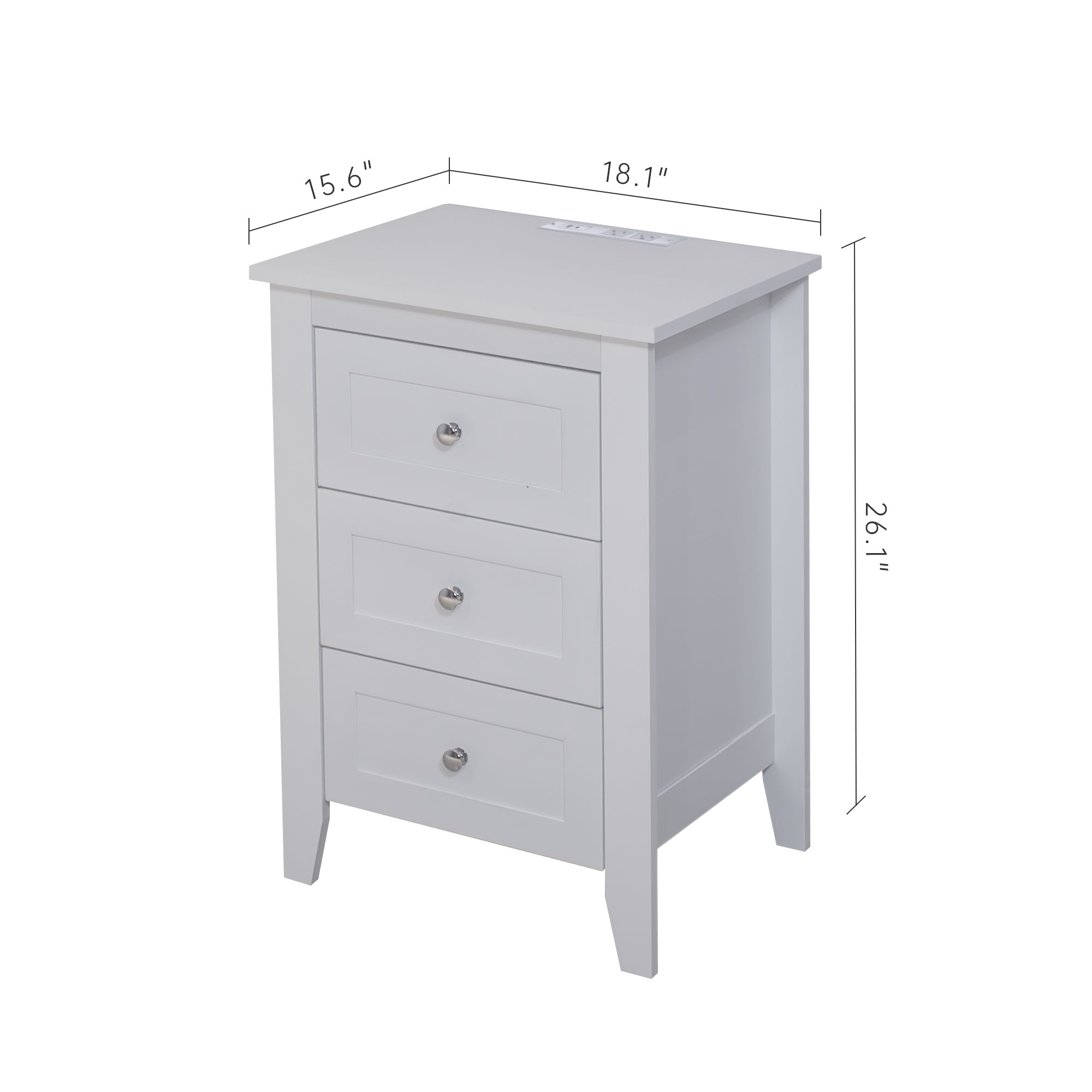 HAOYYE White Nightstand with 3 Drawers, USB Ports & Power Outlets, Wooden Bedside Table/End Table, Modern Design for Bedrooms, Sturdy Space-Saving Heavy Duty Construction, Ideal for Adults