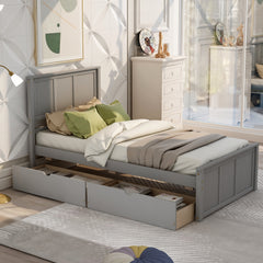 HAOYYE Storage Bed with 2 Drawers on Wheels, Twin Size Frame, Sturdy Space-Saving Heavy Duty Modern Design, Easy Assembly, Durable and Stylish Home Furniture, Versatile for Bedroom or Guest Room