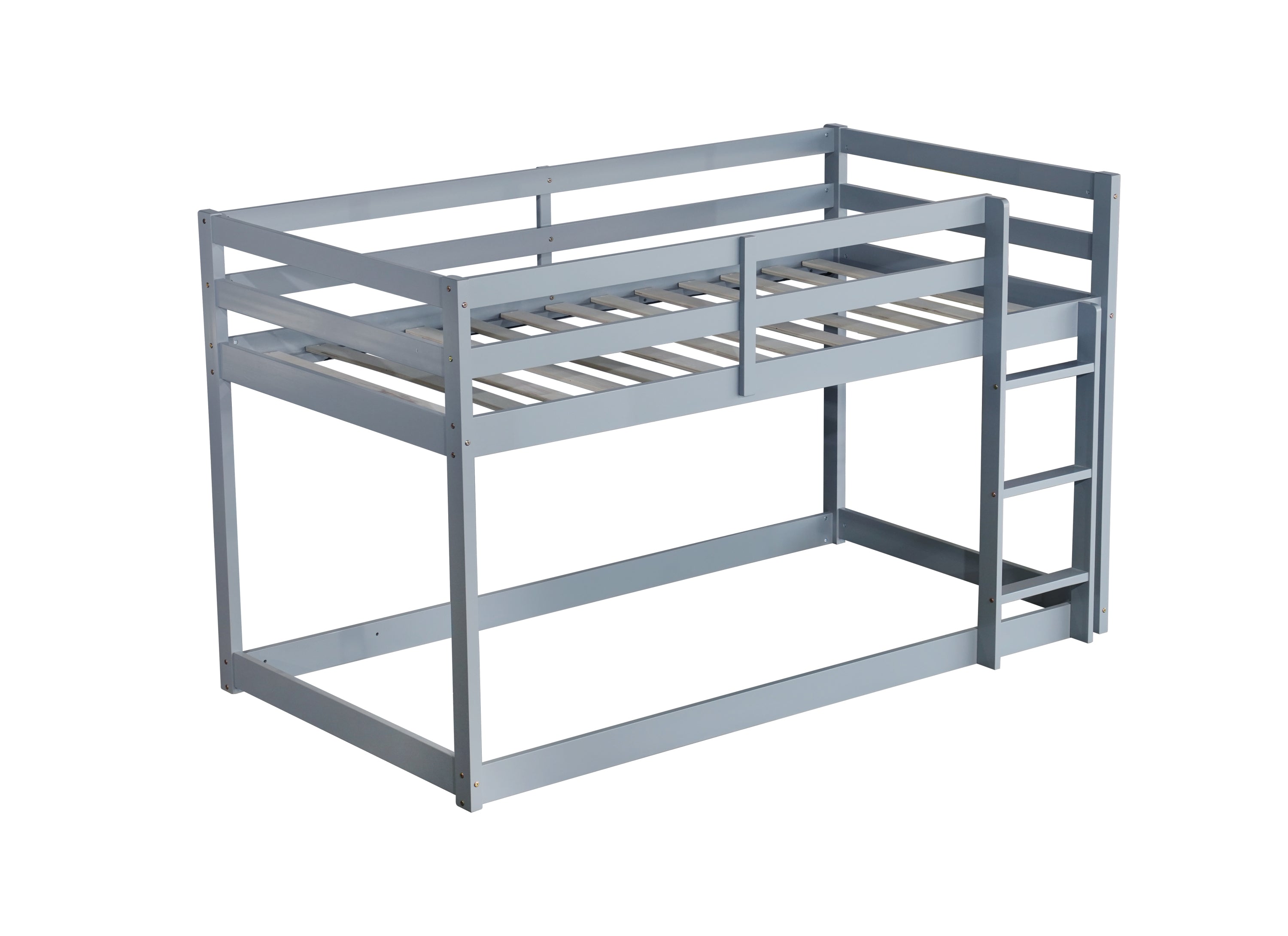 HAOYYE Solid Wooden, Solid Rubber Wooden Twin over Twin Loft Bed with Ladder, with Bed Platform of Strengthened Slats , Grey Sturdy Space-Saving Heavy Duty Modern Design Adults Dorm Room Easy Assembly