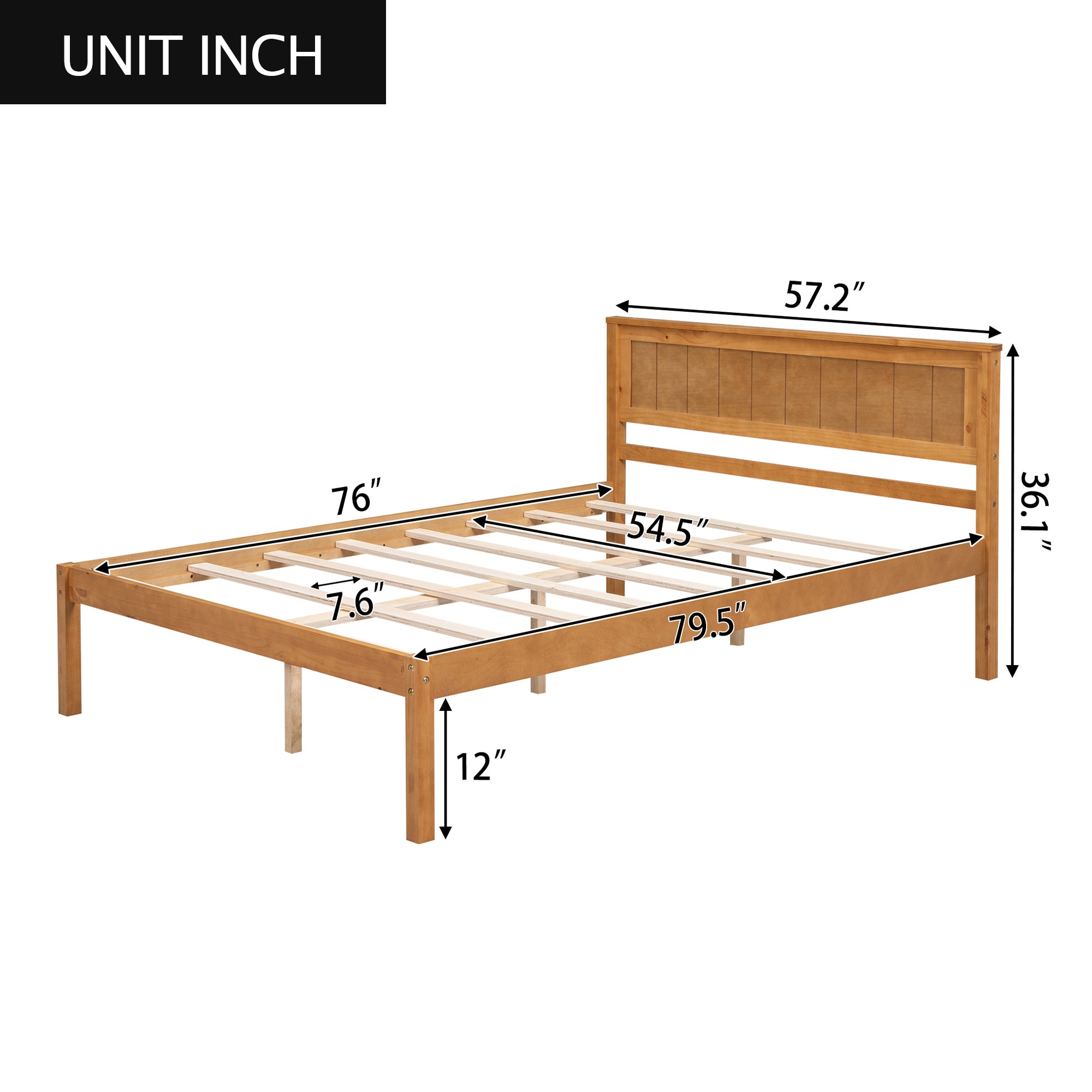 HAOYYE Platform Bed Frame with Headboard, Wood Slat Support, No Box Spring Needed, Full, Oak Sturdy Space-Saving Heavy Duty Modern Design Adults Dorm Room Easy Assembly Bedroom Furniture