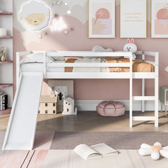 HAOYYE Loft Bed with Slide, Multifunctional Design, Twin (White)(OLD SKU: WF191904AAK) Sturdy Space-Saving Heavy Duty Modern Design Adults Dorm Room Easy Assembly Bedroom Furniture