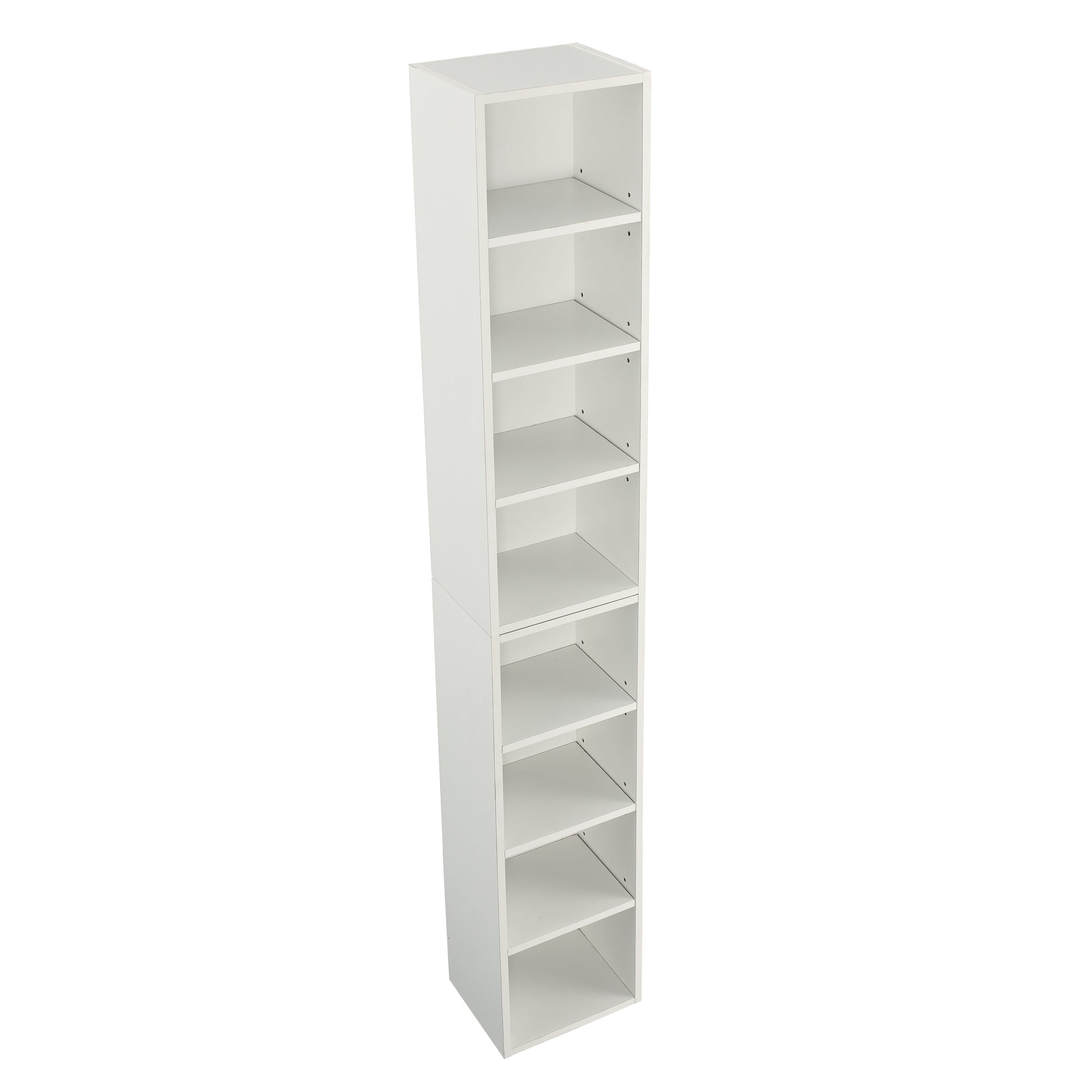 Haoyye 8-Tier Media Tower Rack, CD DVD Slim Storage Cabinet, Adjustable Shelves for Home Office, Multifunctional Double-Decker Bookcase, Sturdy Space-Saving Bookshelf for Tall Narrow Display