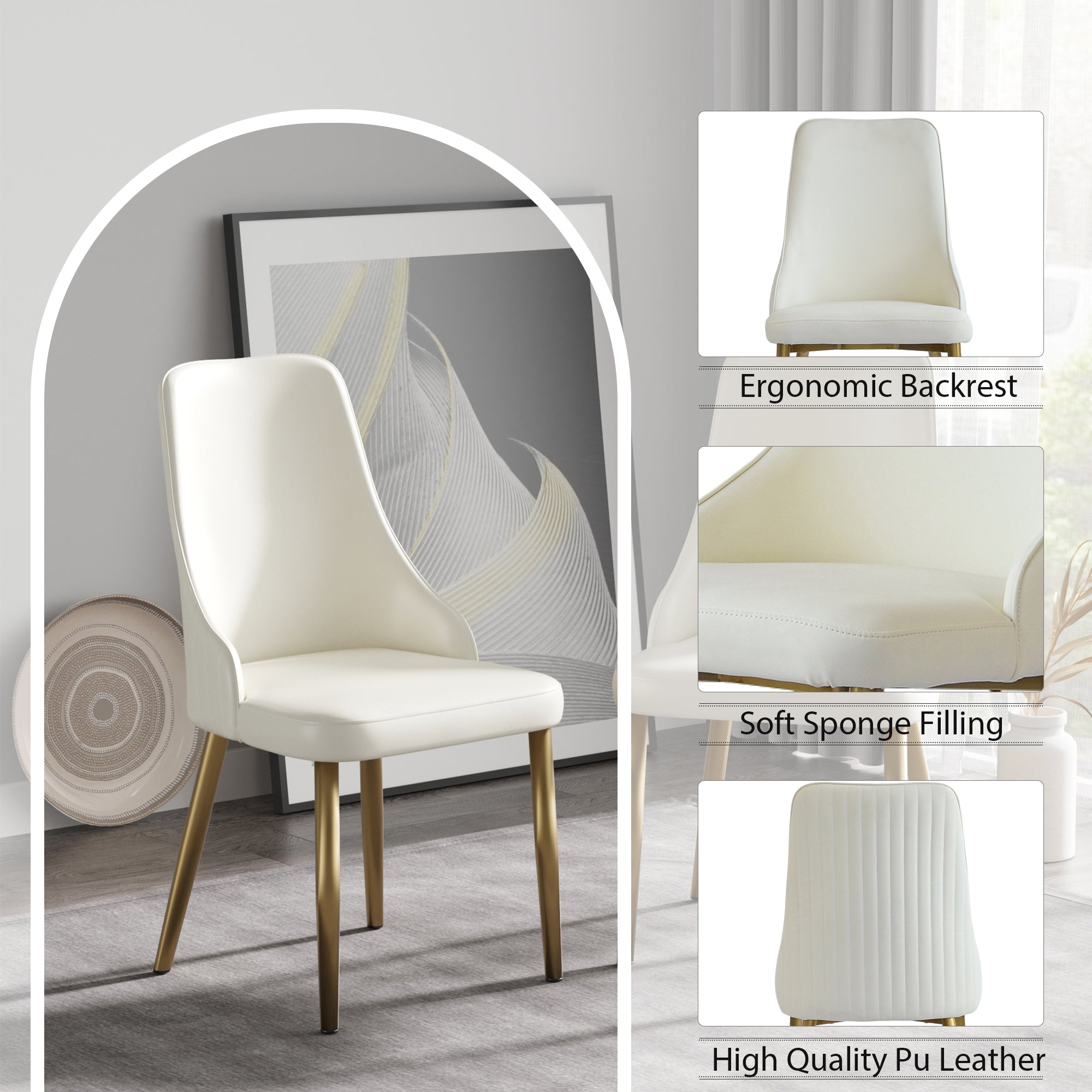 HAOYYE Modern PU Dining Chair Set of 2, Sponge-Filled Cushion, Solid Wood Metal Legs, Ideal For Restaurants, Living Rooms, and Bedrooms, Sturdy Space-Saving Heavy Duty Modern Design Adults Dorm Room