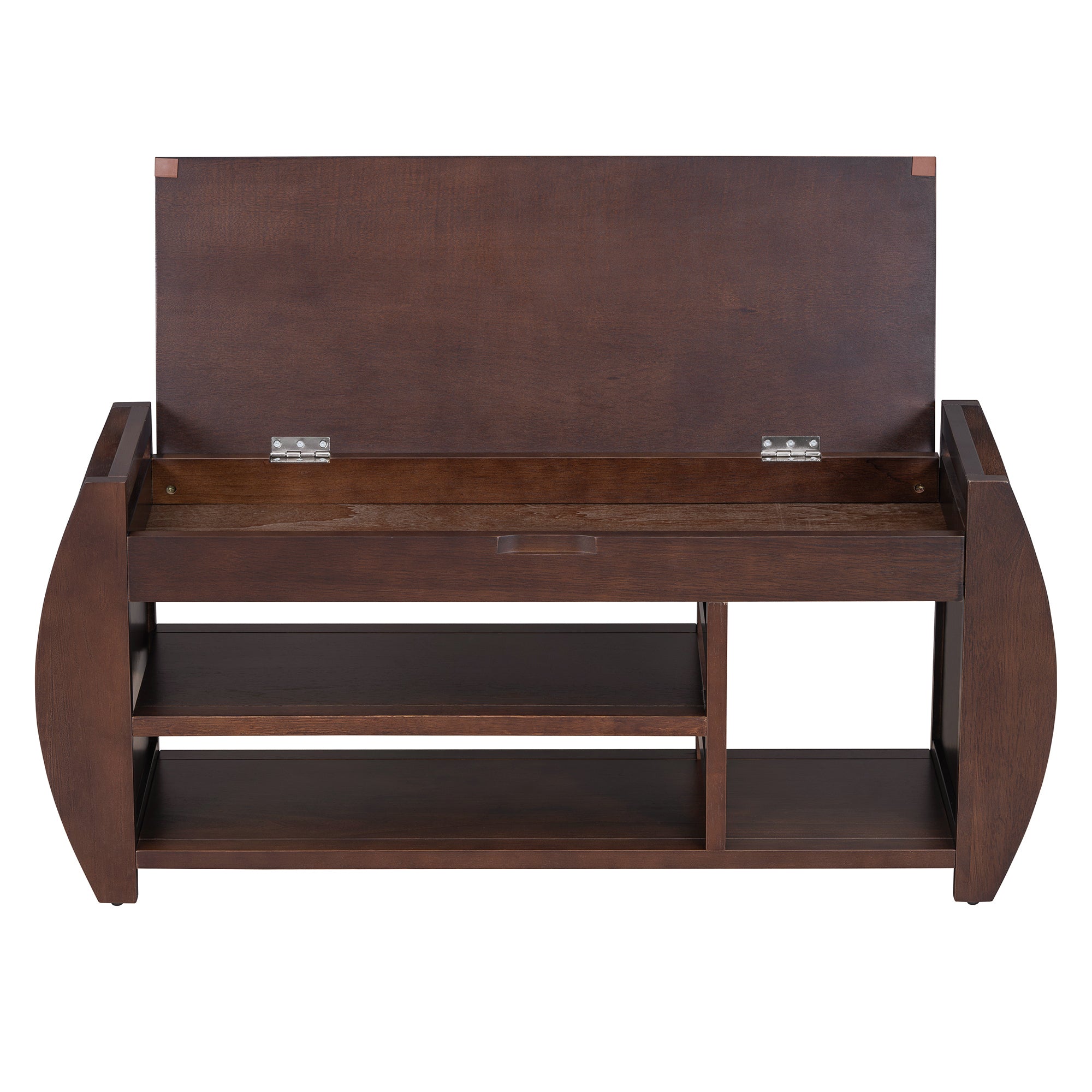 HAOYYE Retro Multifunctional Storage Bench with Cushion and Curved Side Panel for Entrance and Living Room (Espresso) Sturdy Space-Saving Heavy Duty Modern Design Easy Assembly Durable Stylish