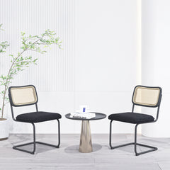 HAOYYE Set of 2, Teddy Velvet Dining Chair with High-Density Sponge, Rattan Chair for Dining room, Living room, Bedroom, Black Sturdy Space-Saving Heavy Duty Modern Design Adults Dorm Room Easy Assembly