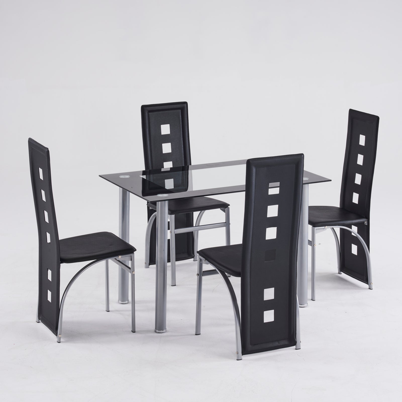 HAOYYE 4pcs Long Backrest Dining Chairs With Square Hollow Design, Comfortable PU Leather Cushions, Sturdy Electroplated Round Tube Legs, Modern Black Finish Dining Room Chairs Set For Home And Office