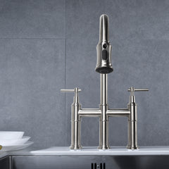 HAOYYE Bridge Kitchen Faucet with Pull-Down Sprayhead in Spot Sturdy Space-Saving Heavy Duty Modern Design Adults Dorm Room Easy Assembly Bedroom Furniture