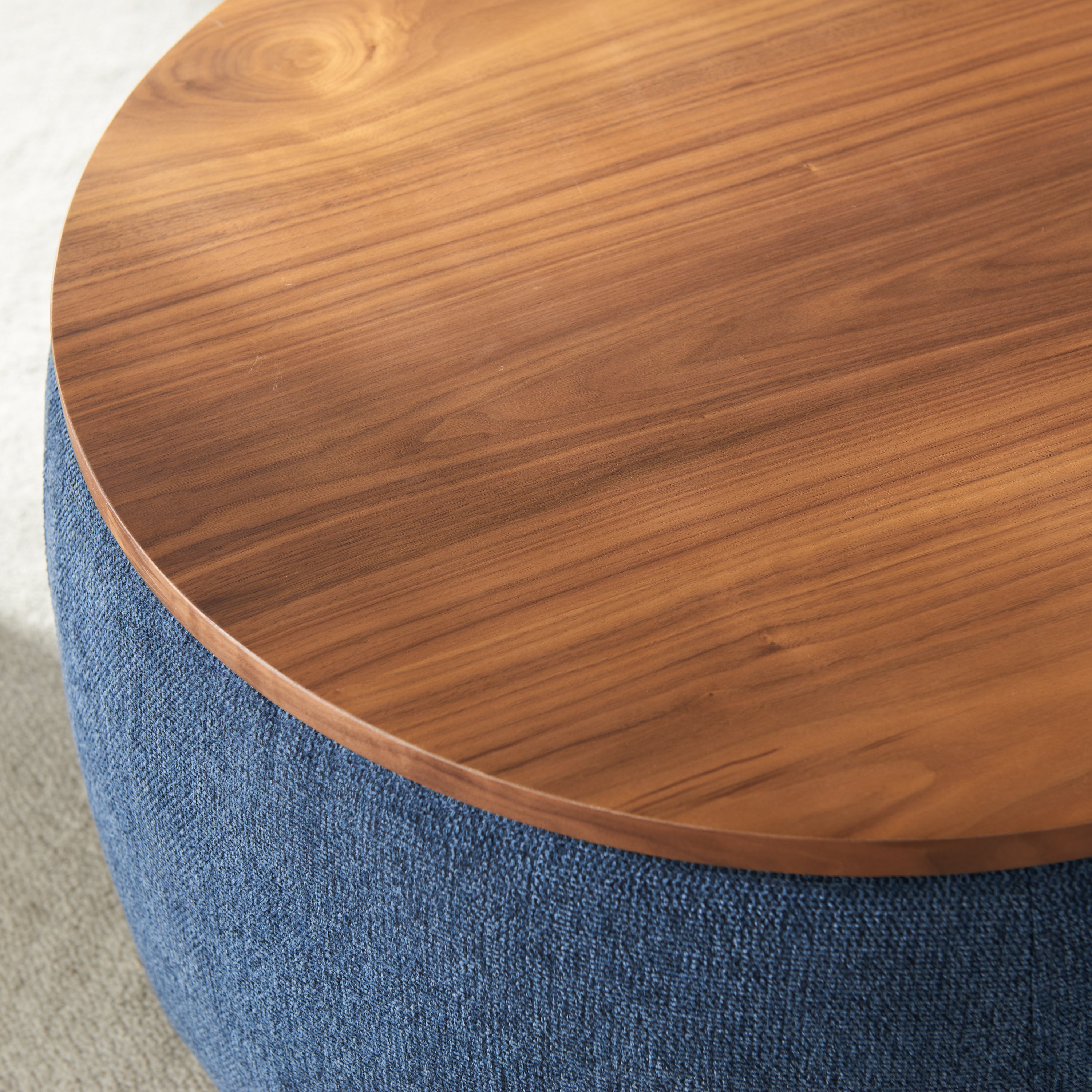 HAOYYE Round Storage Ottoman, 2 in 1 Function, Work as End table and Ottoman, Navy Sturdy Space-Saving Heavy Duty Modern Design Easy Assembly Durable Stylish Home Furniture Versatile